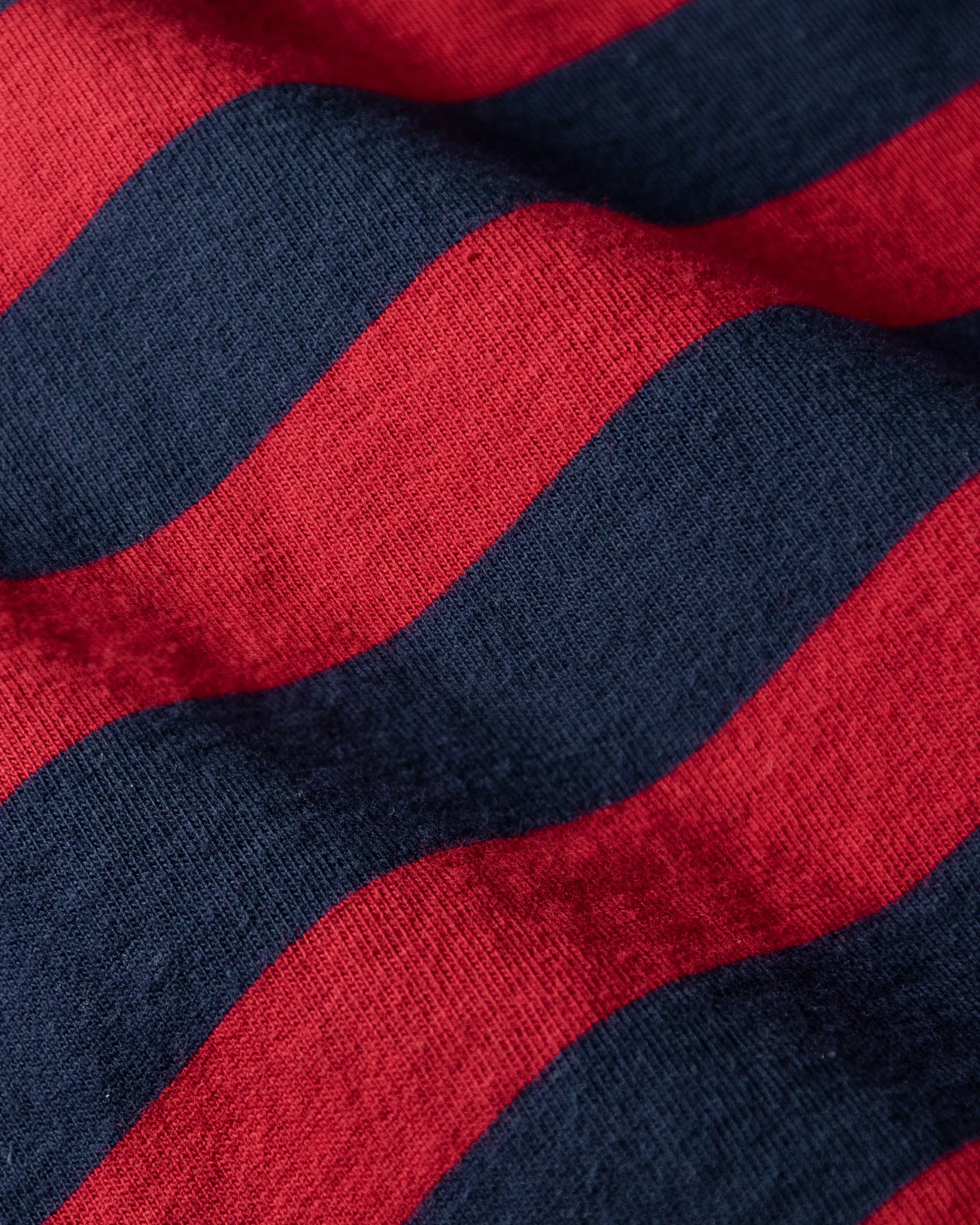 Long Sleeve Indigo Polo in Navy/Burgundy Wide Stripe air feel