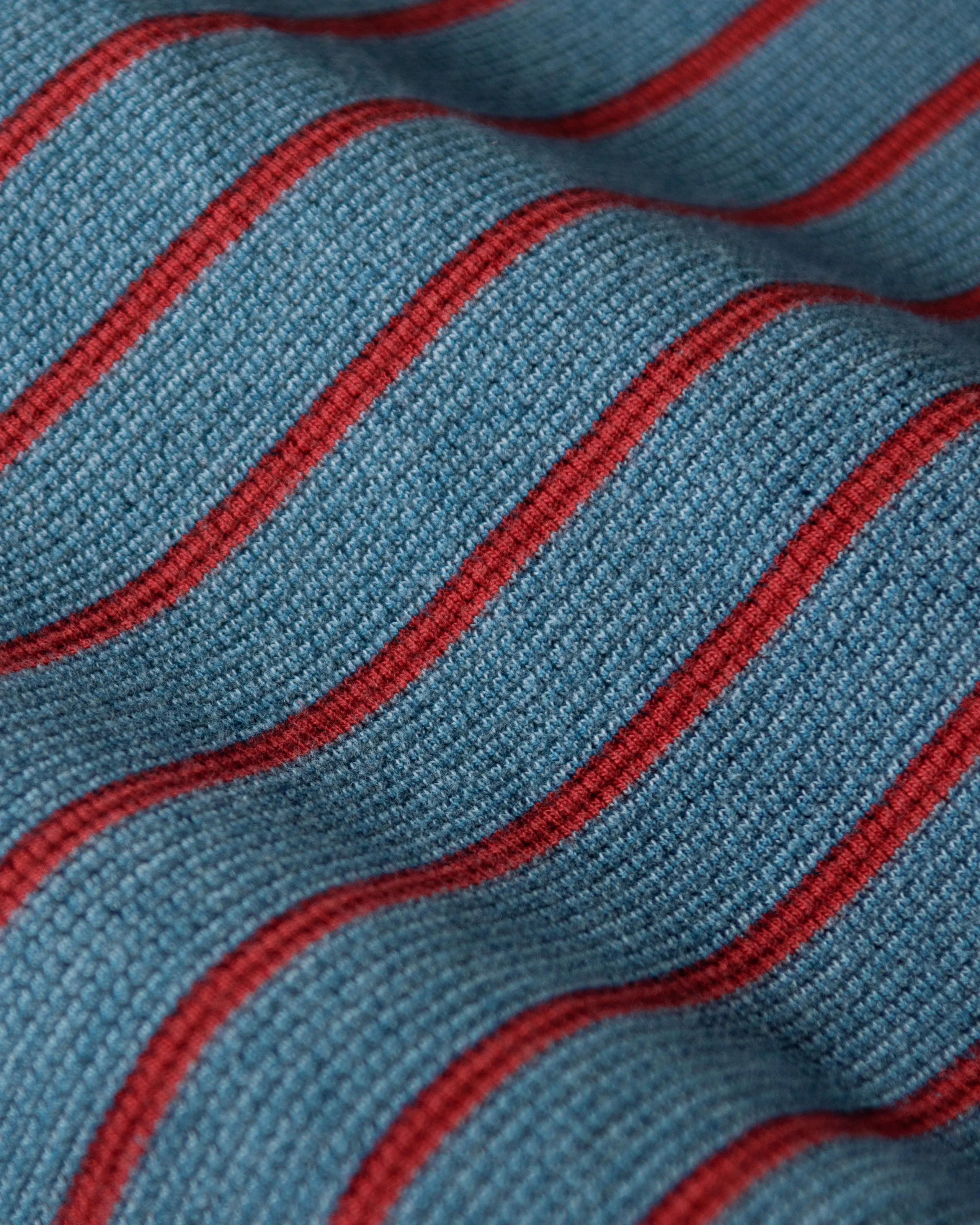 Long Sleeve Indigo Polo in Red/Navy Ribbed Knit soft feel