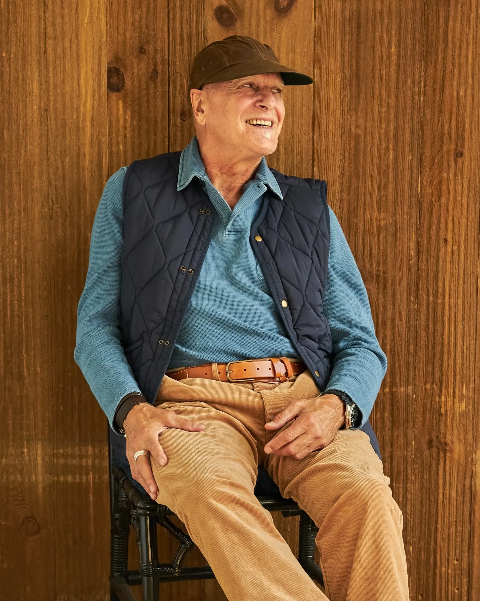 Long Sleeve Indigo Polo in Solid Waffle Knit neat line