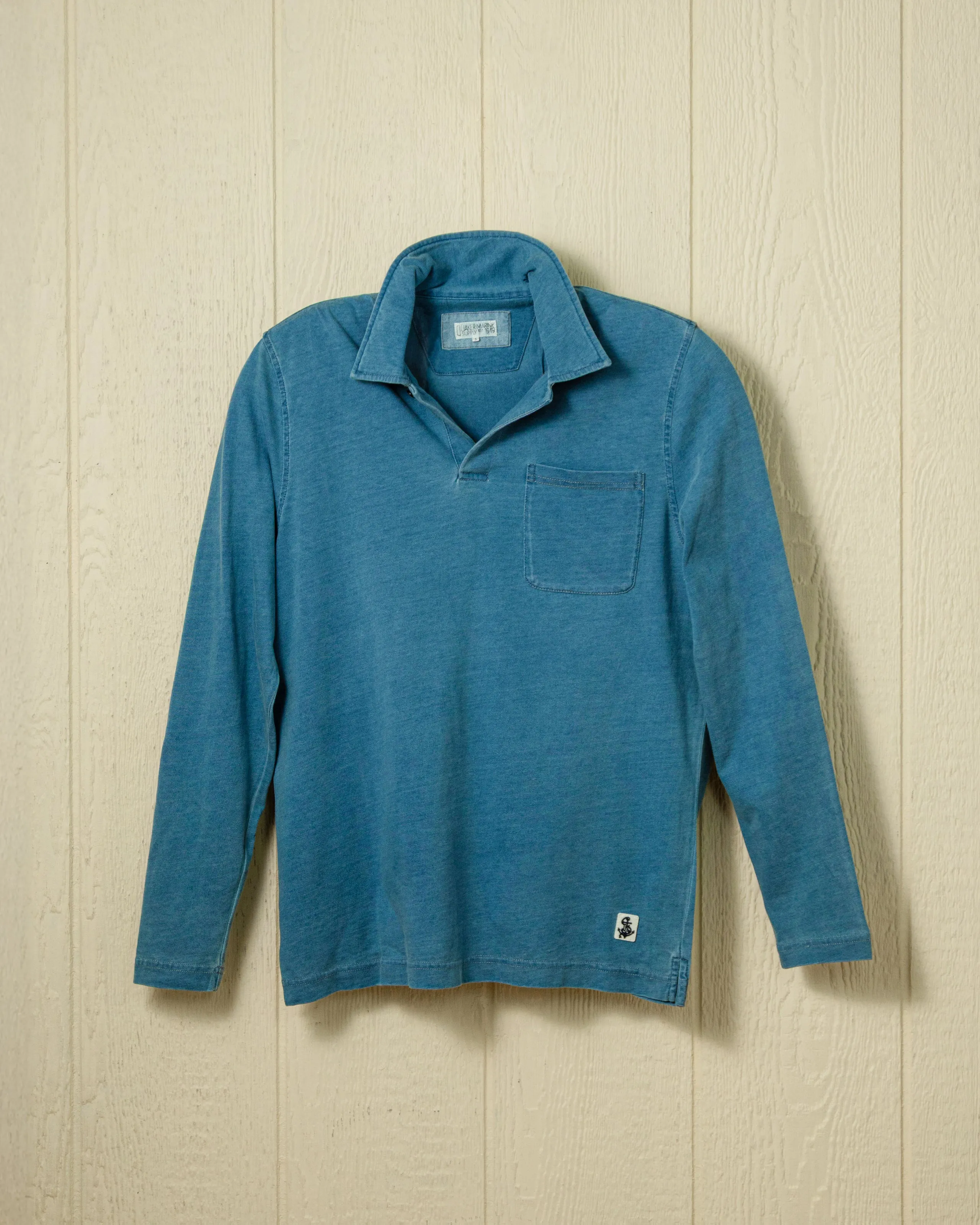 Long Sleeve Indigo Polo in Washed Jersey quiet luxury