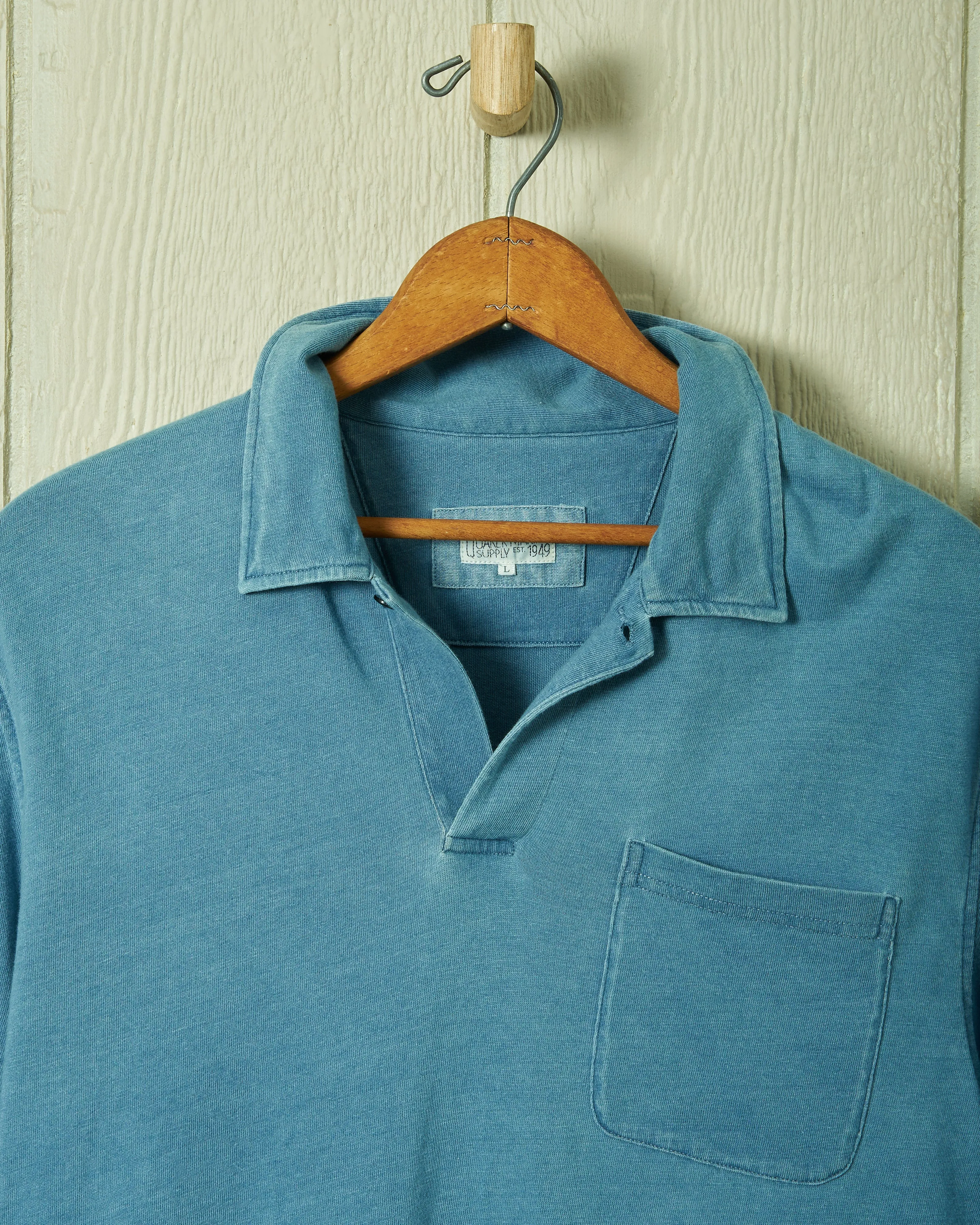 Long Sleeve Indigo Polo in Washed Jersey lounge wear