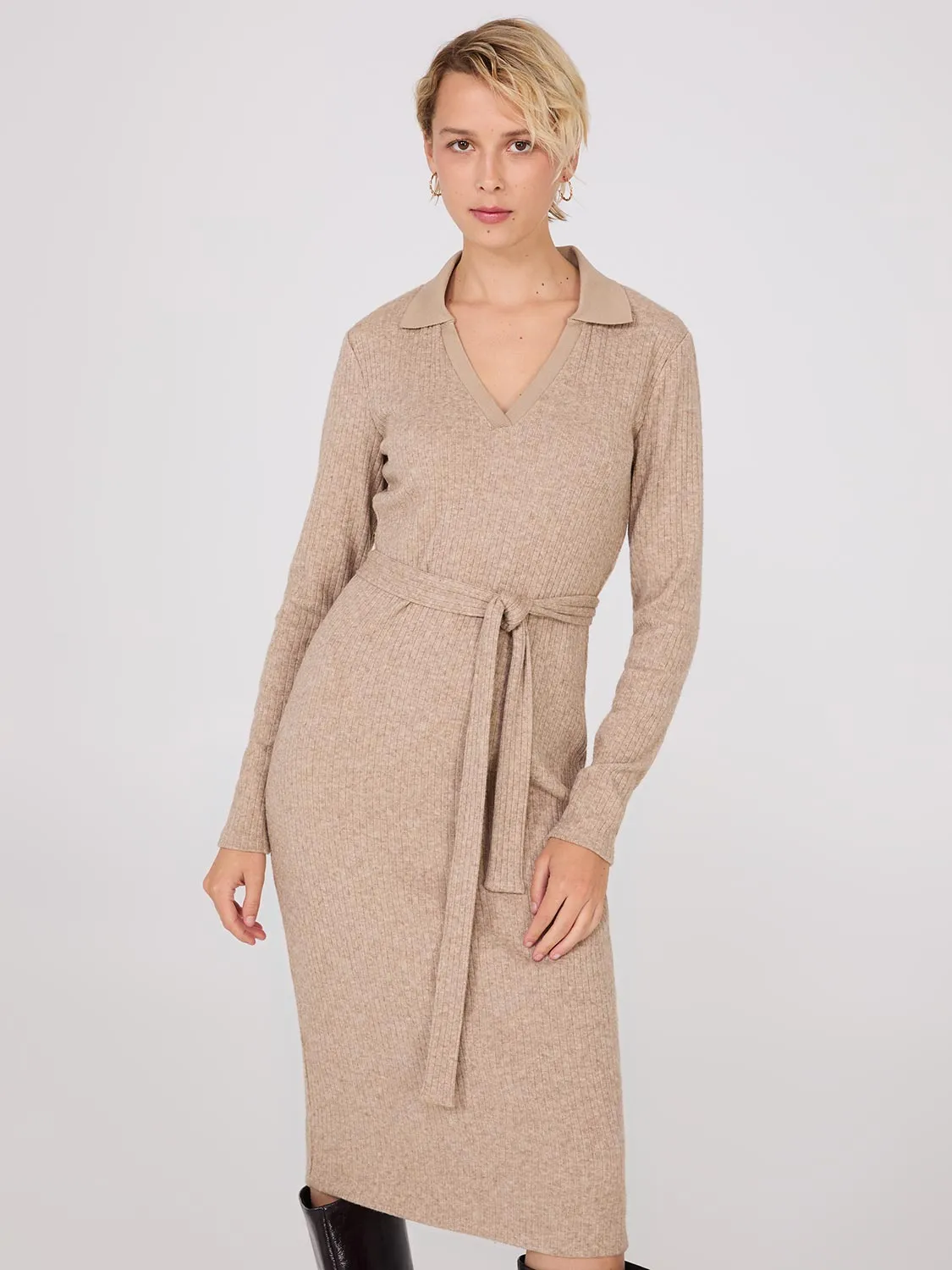 Long Sleeve Ribbed Midi Dress professional spot