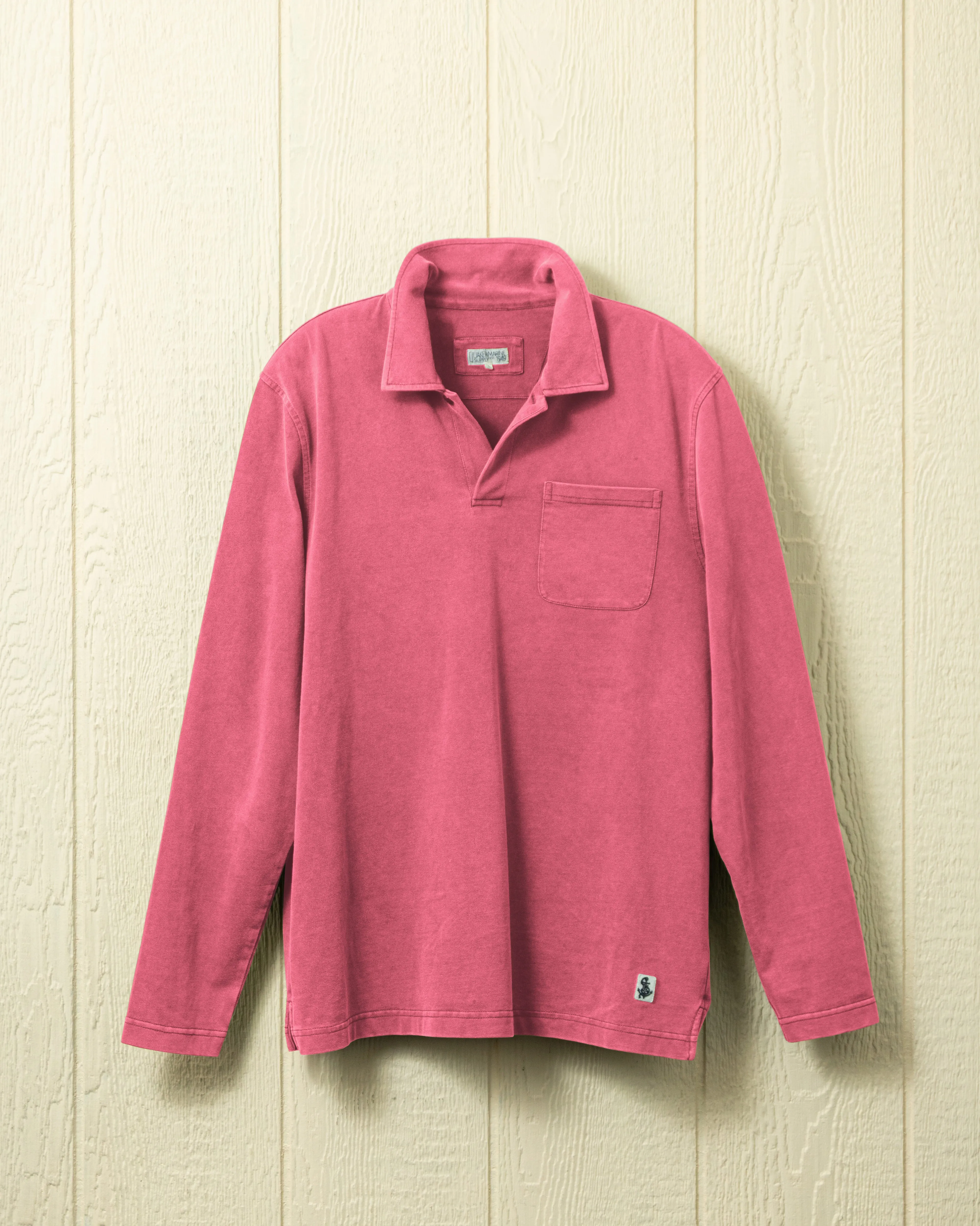 Long Sleeve Salt Washed Polo in Faded Red business mood