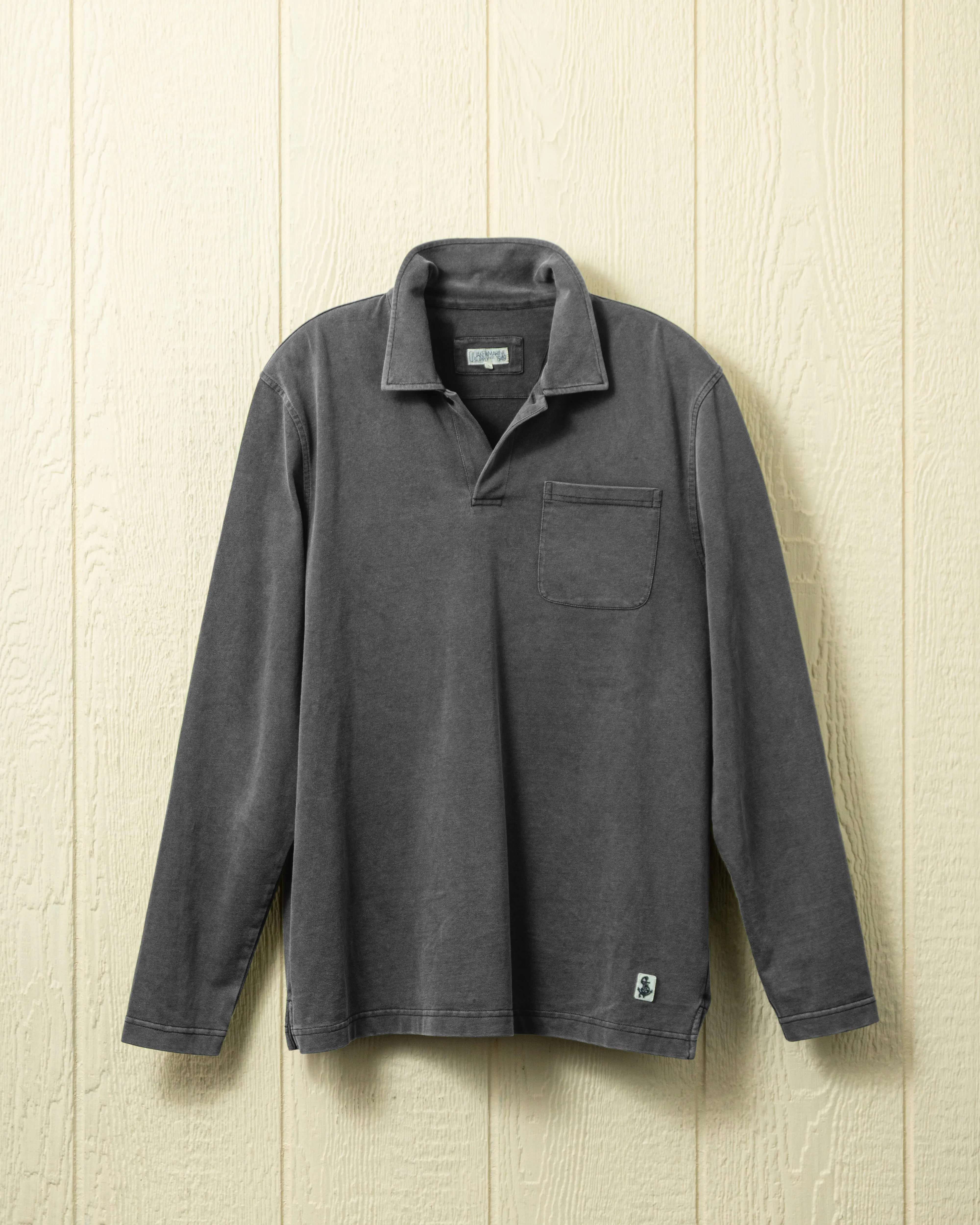 Long Sleeve Salt Washed Polo in Graphite brisk walk