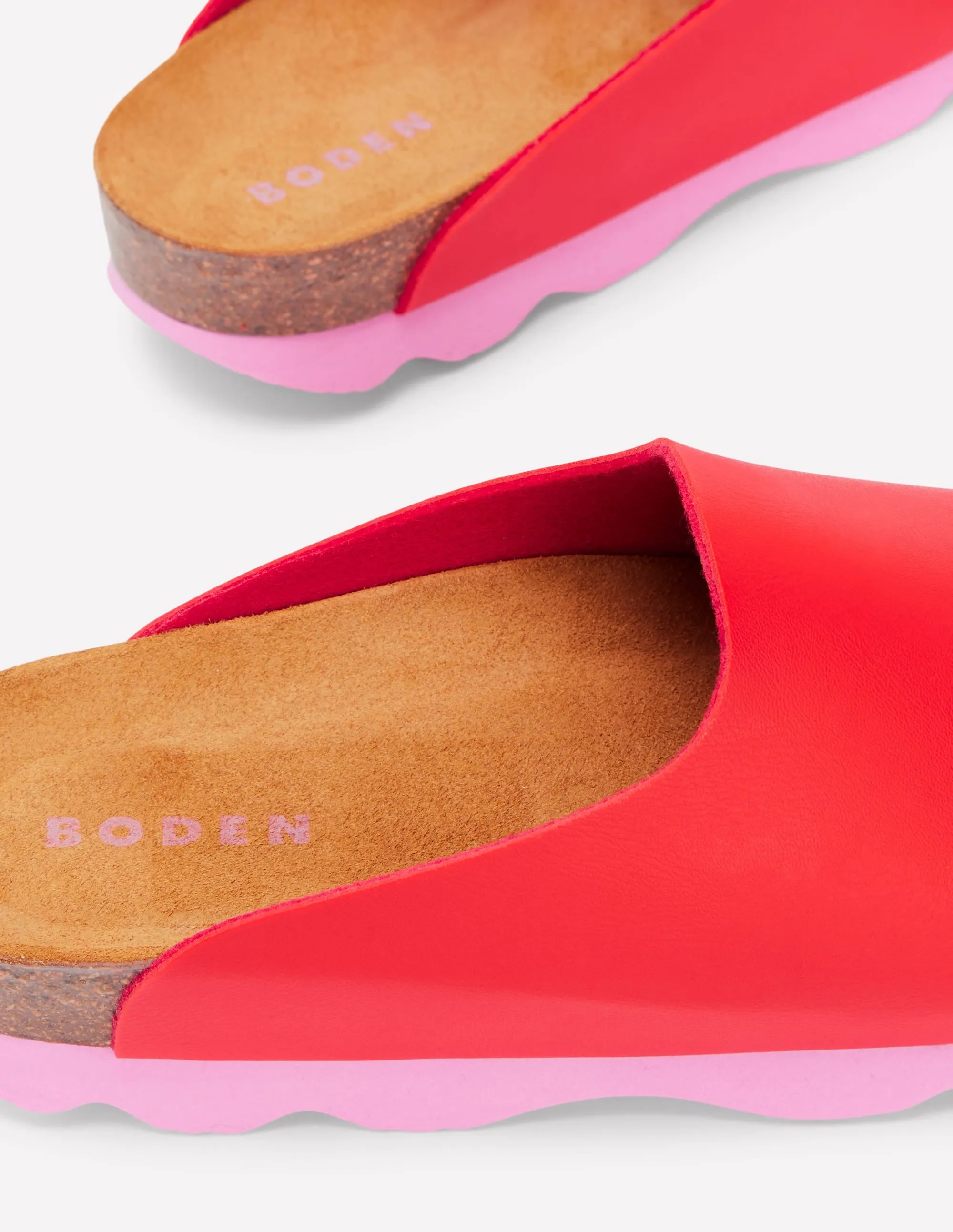 Lyla Colour Block Clogs-Post Box Red/Soft Pink minimalist look