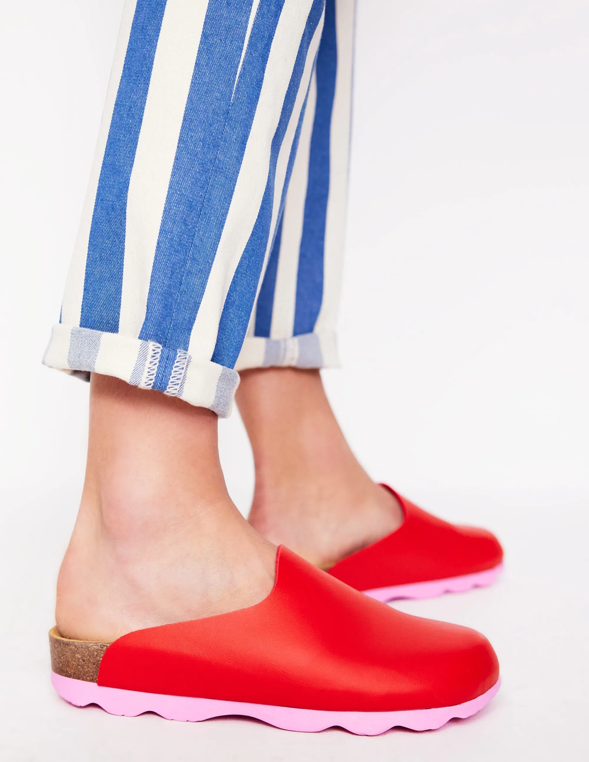 Lyla Colour Block Clogs-Post Box Red/Soft Pink soft insole