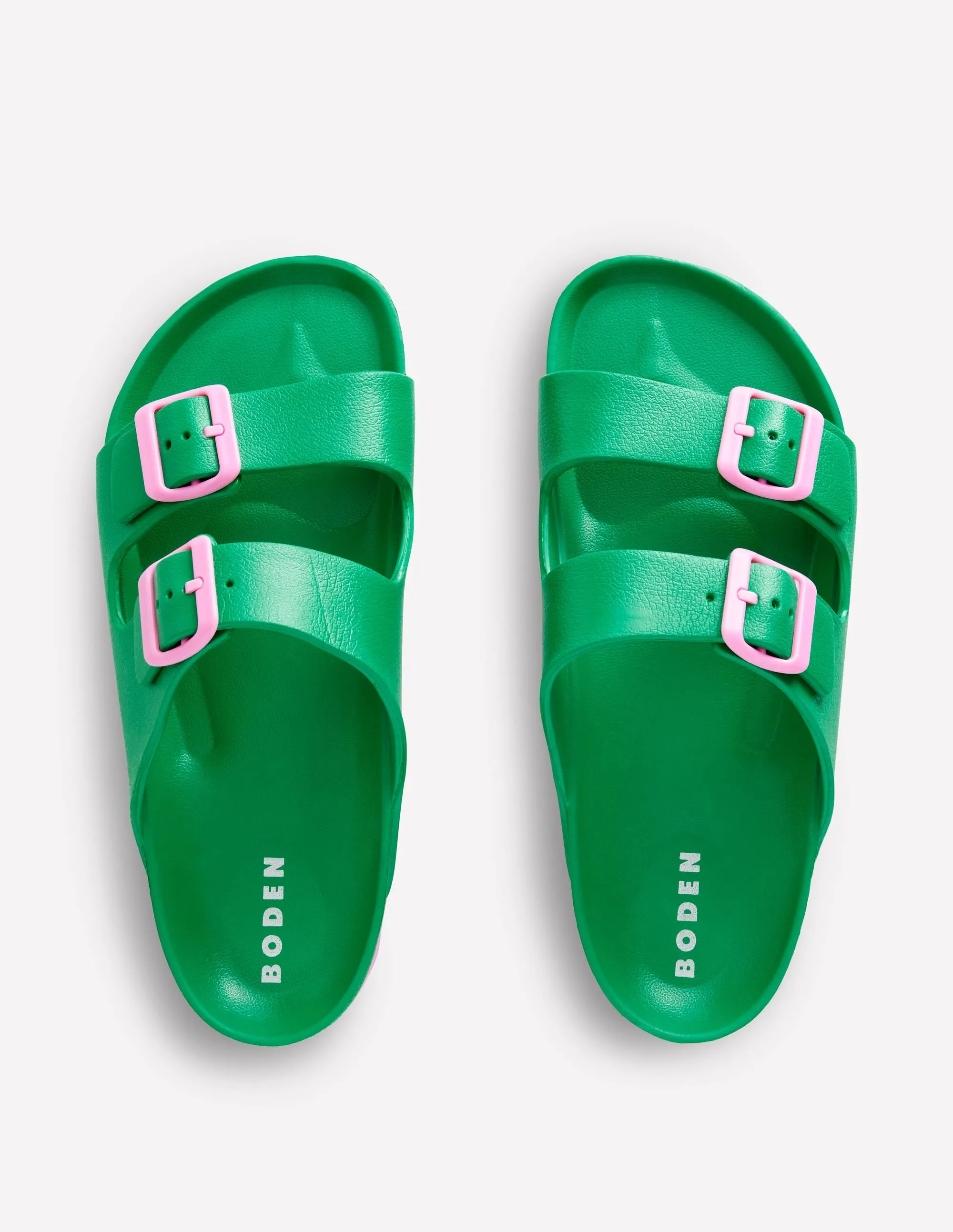 Lyla Double Buckle Sliders-Rich Emerald/Soft Pink work essentials