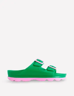 Lyla Double Buckle Sliders-Rich Emerald/Soft Pink energetic style