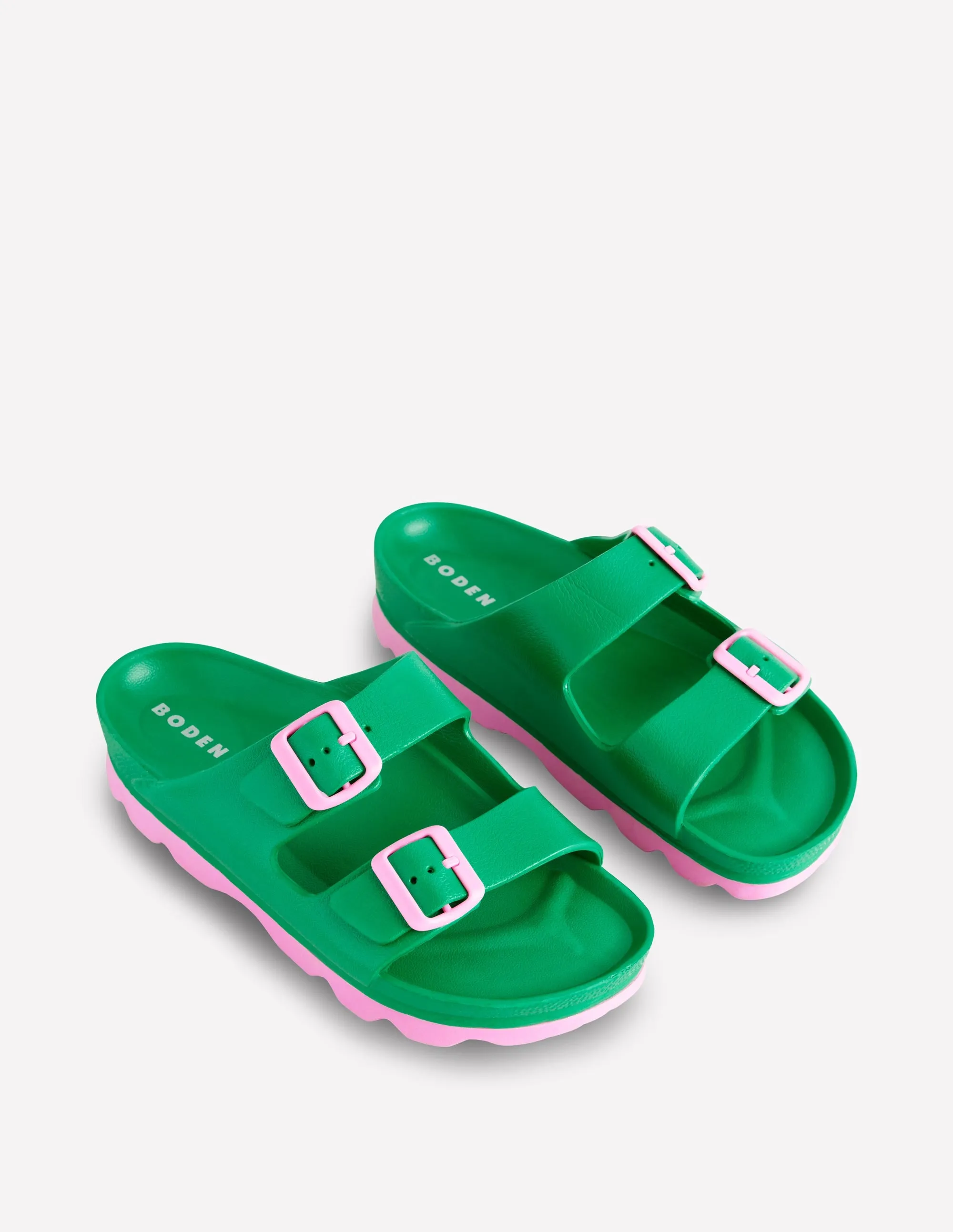 Lyla Double Buckle Sliders-Rich Emerald/Soft Pink multi occasion