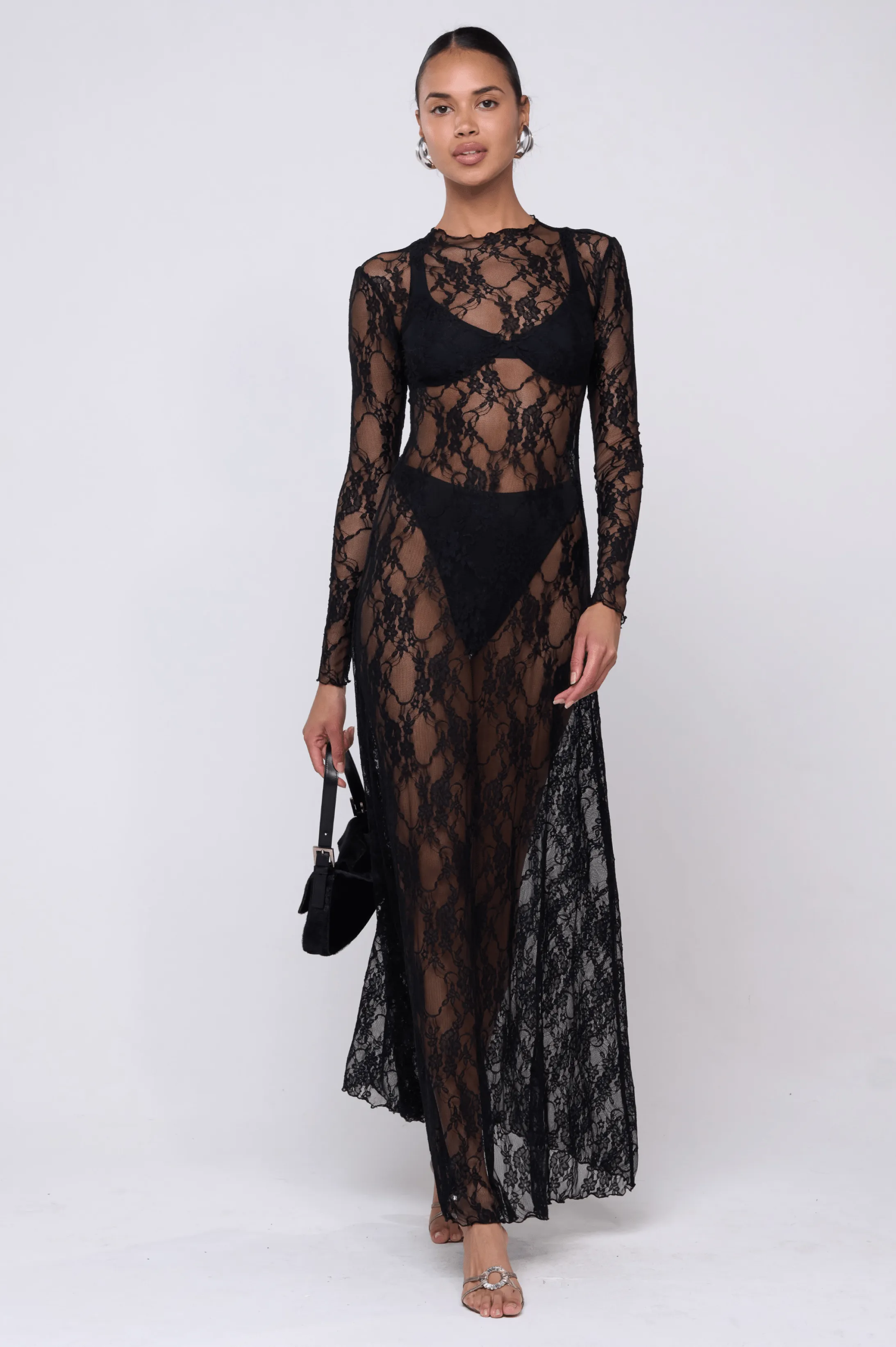 Lyon Lace Dress in Black Lace classic cut