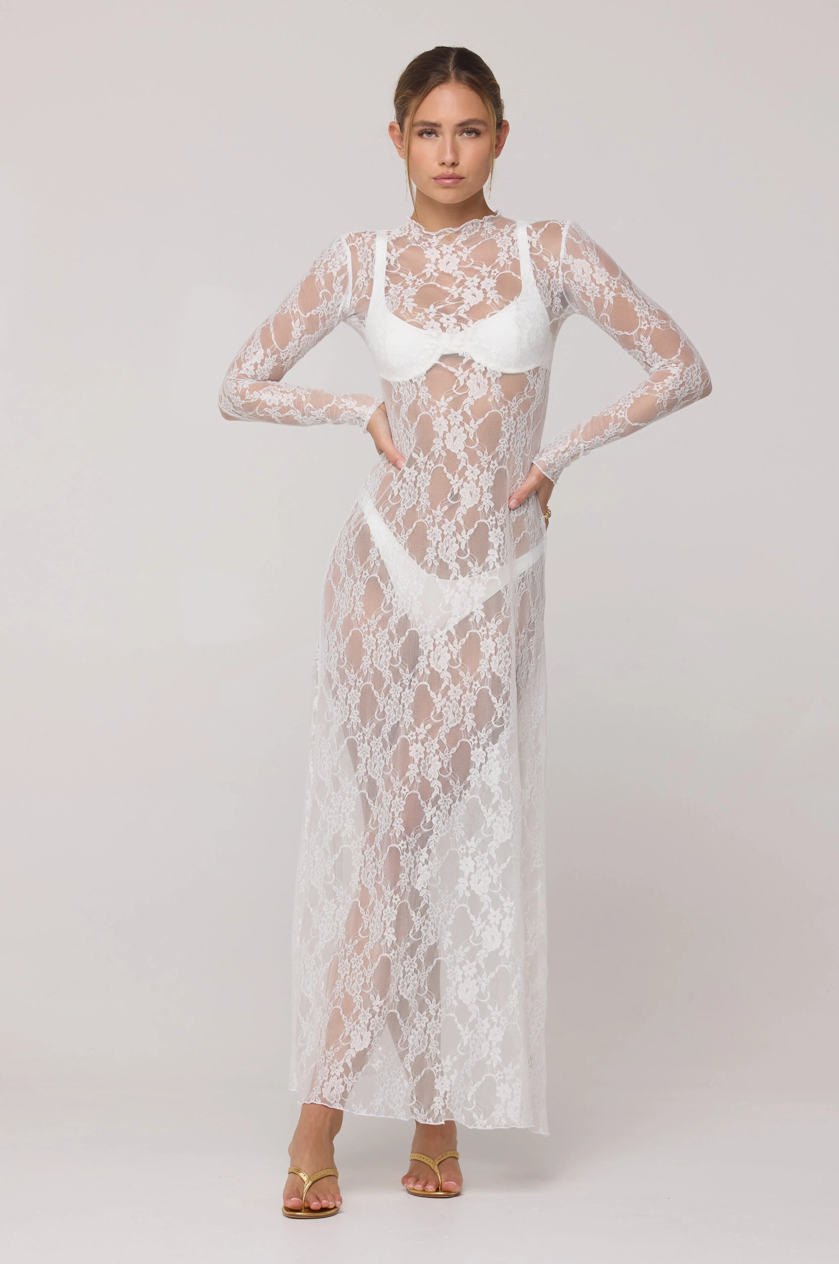 Lyon Lace Dress in White Lace beach vibes