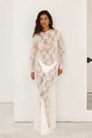 Lyon Lace Dress in White Lace soft comfort