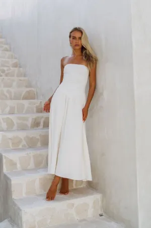 Mackenzie Dress in White Linen elegant charm