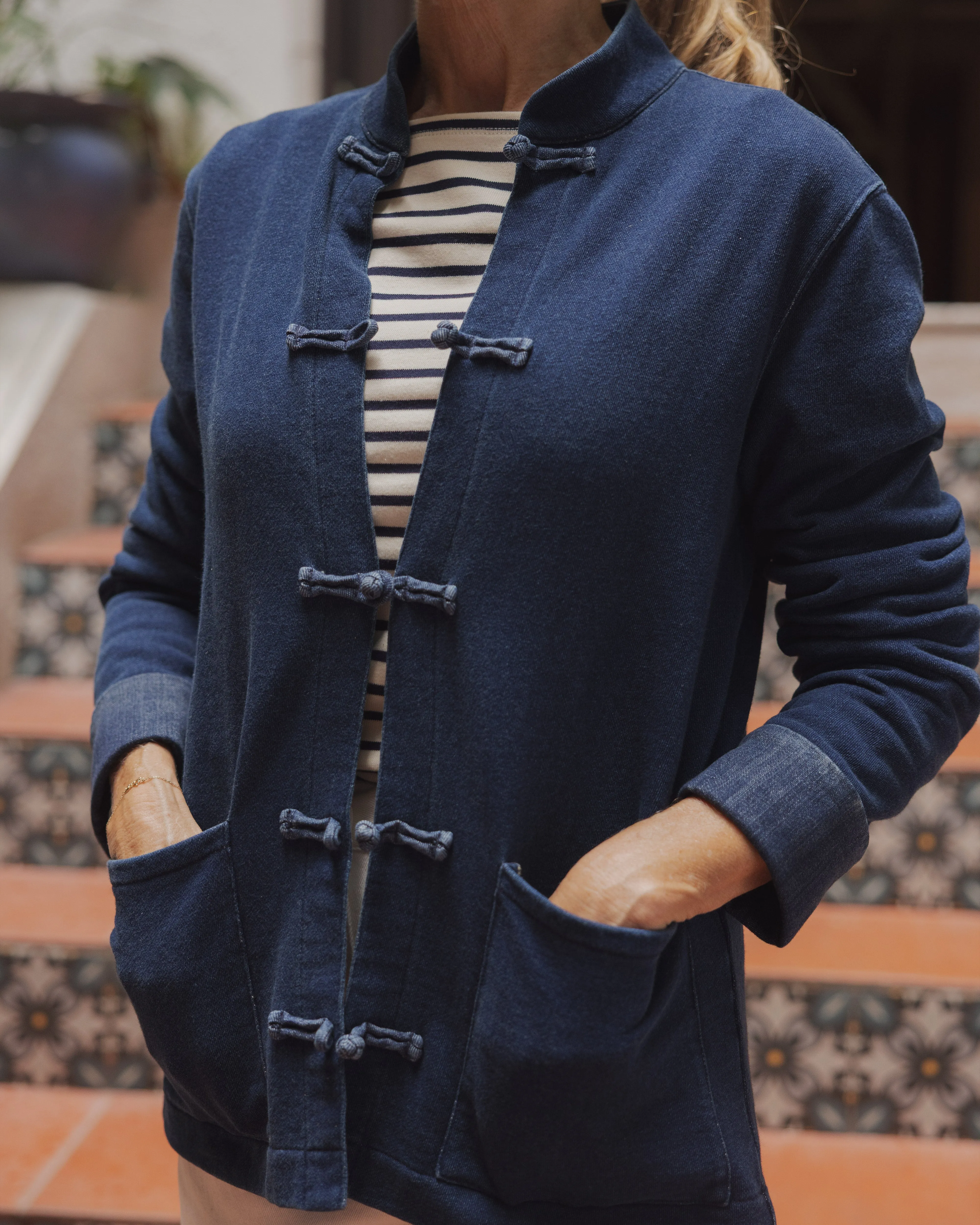 Martinique Jacket in Dark Wash Indigo Loopback Terry off-road comfort