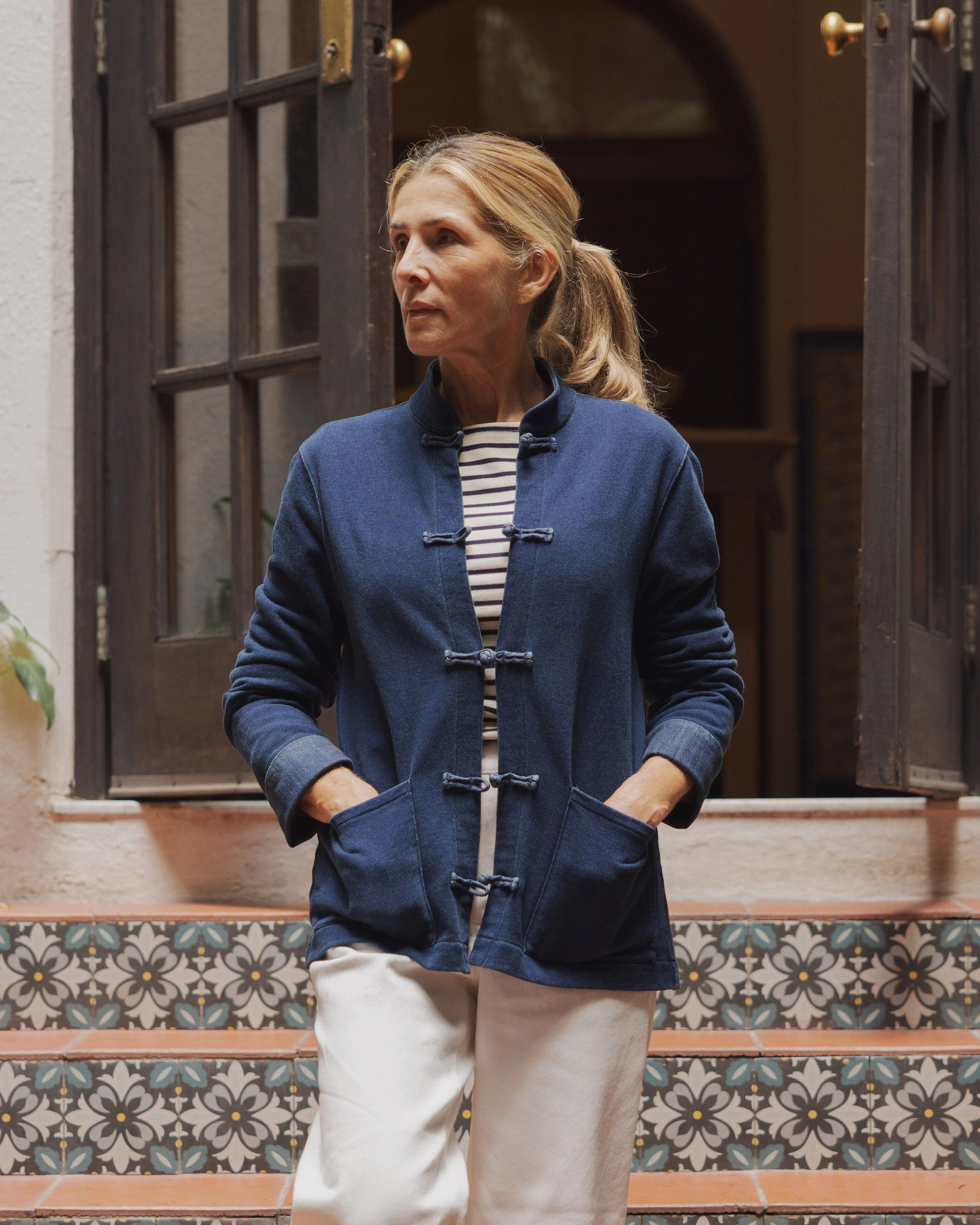 Martinique Jacket in Dark Wash Indigo Loopback Terry essential midlayer