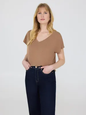 Melange V-Neck Dolman Sleeve T-Shirt Easy Outfit