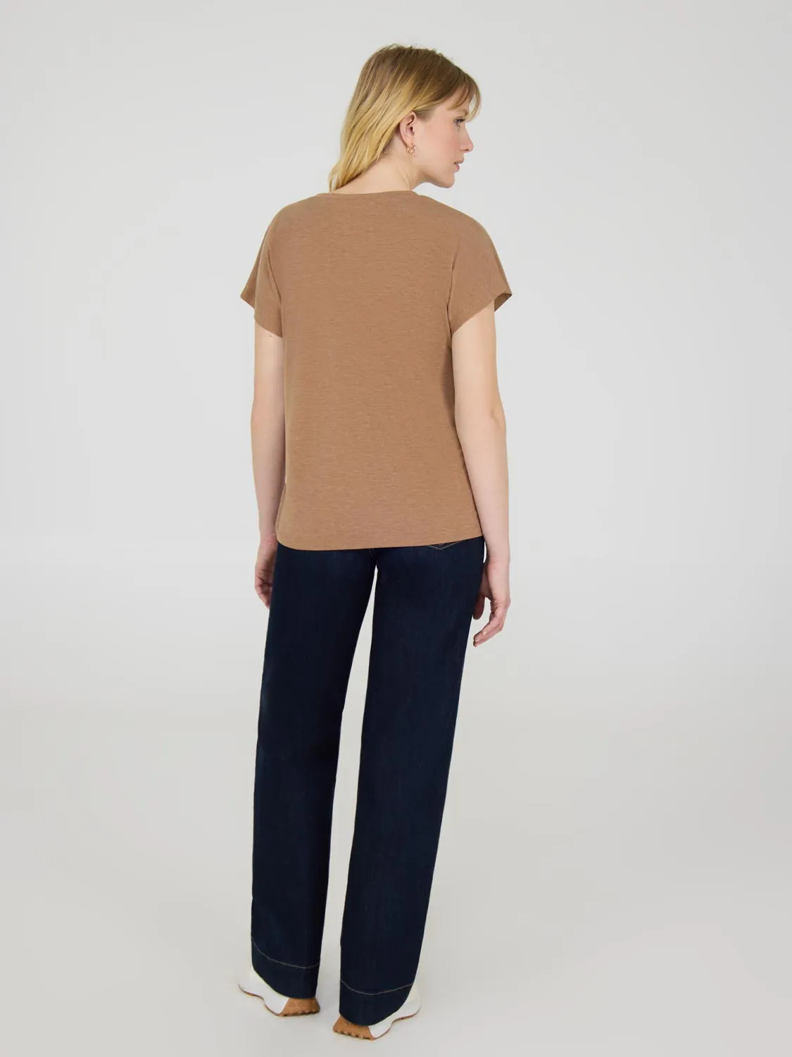 Melange V-Neck Dolman Sleeve T-Shirt Active Life