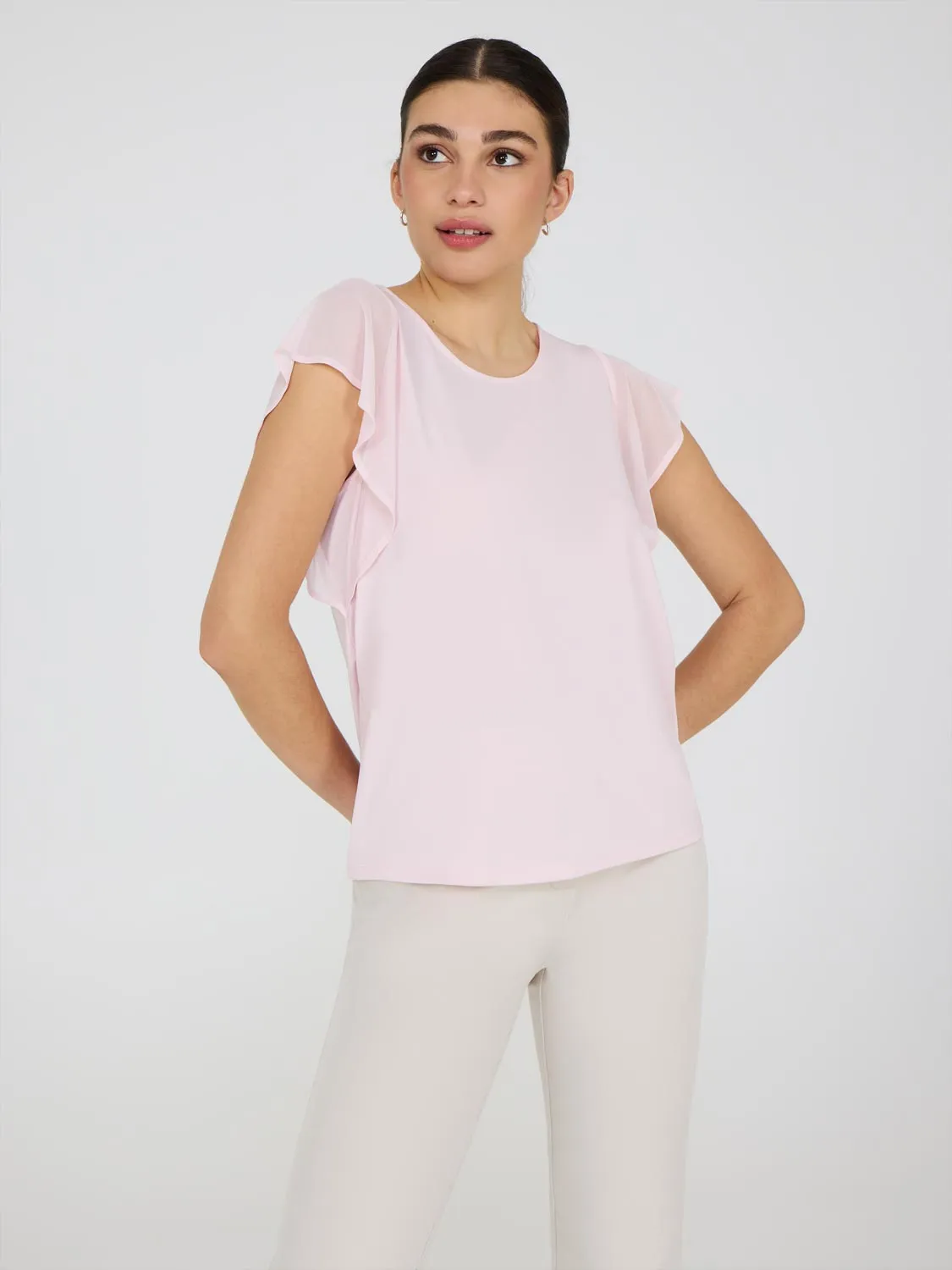 Mesh Flutter Sleeve Top Casual Uniform