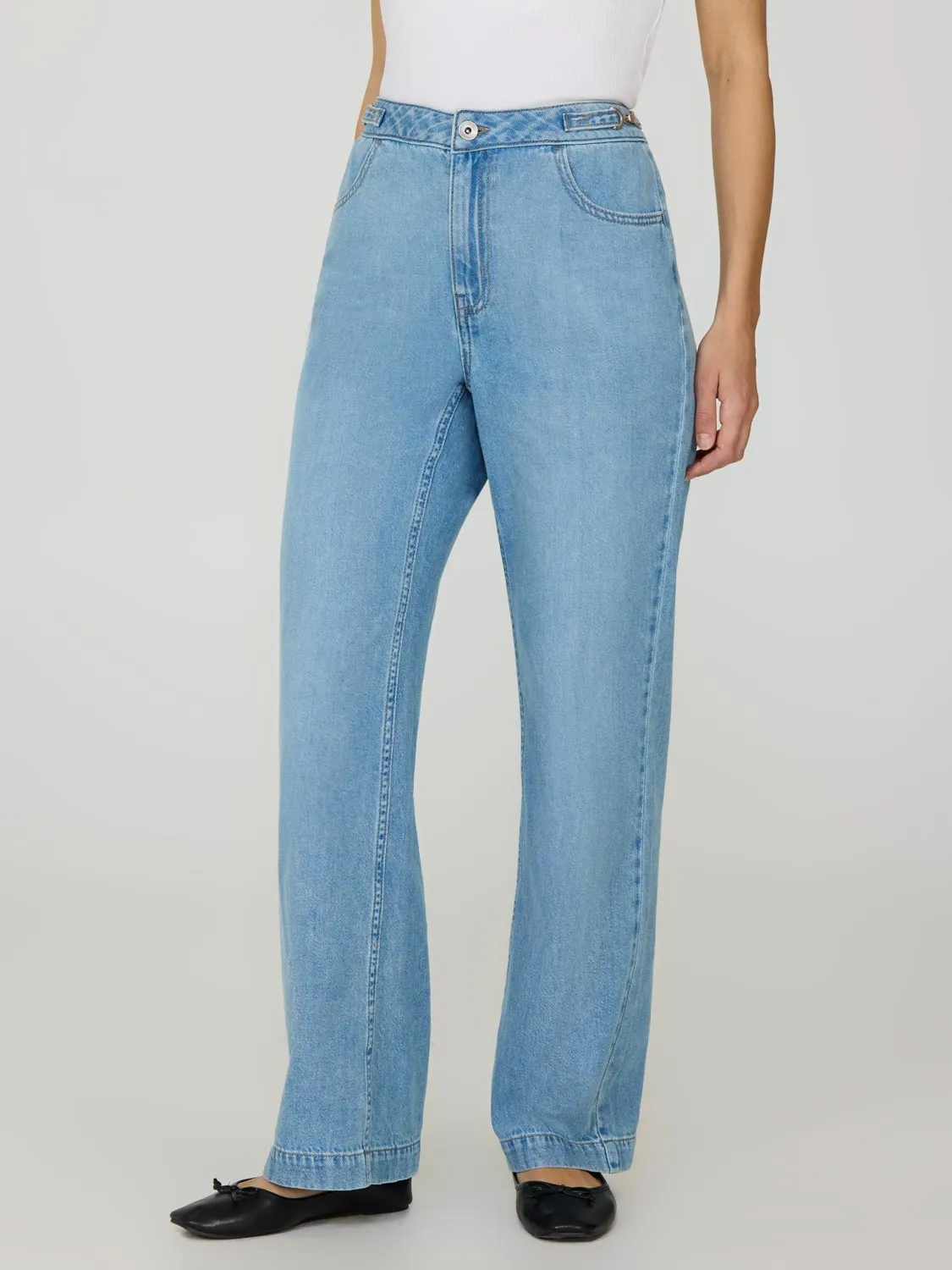 Metal Trim Straight Leg Cotton Jeans trend spirit