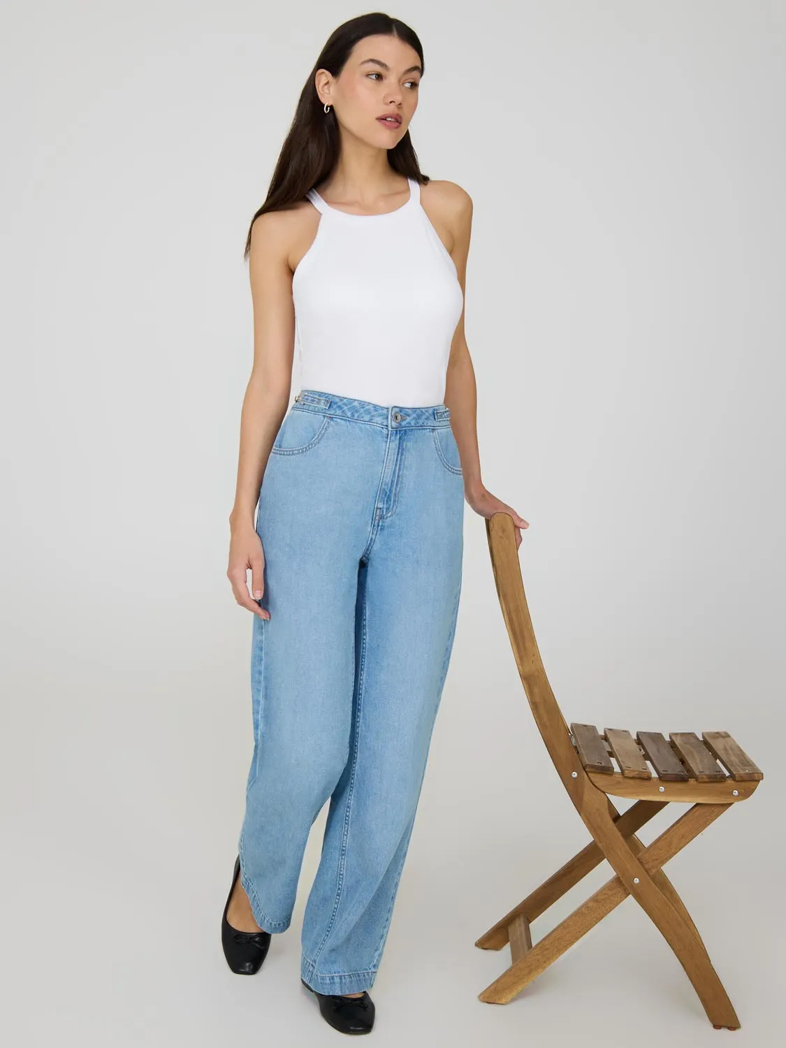 Metal Trim Straight Leg Cotton Jeans multi color