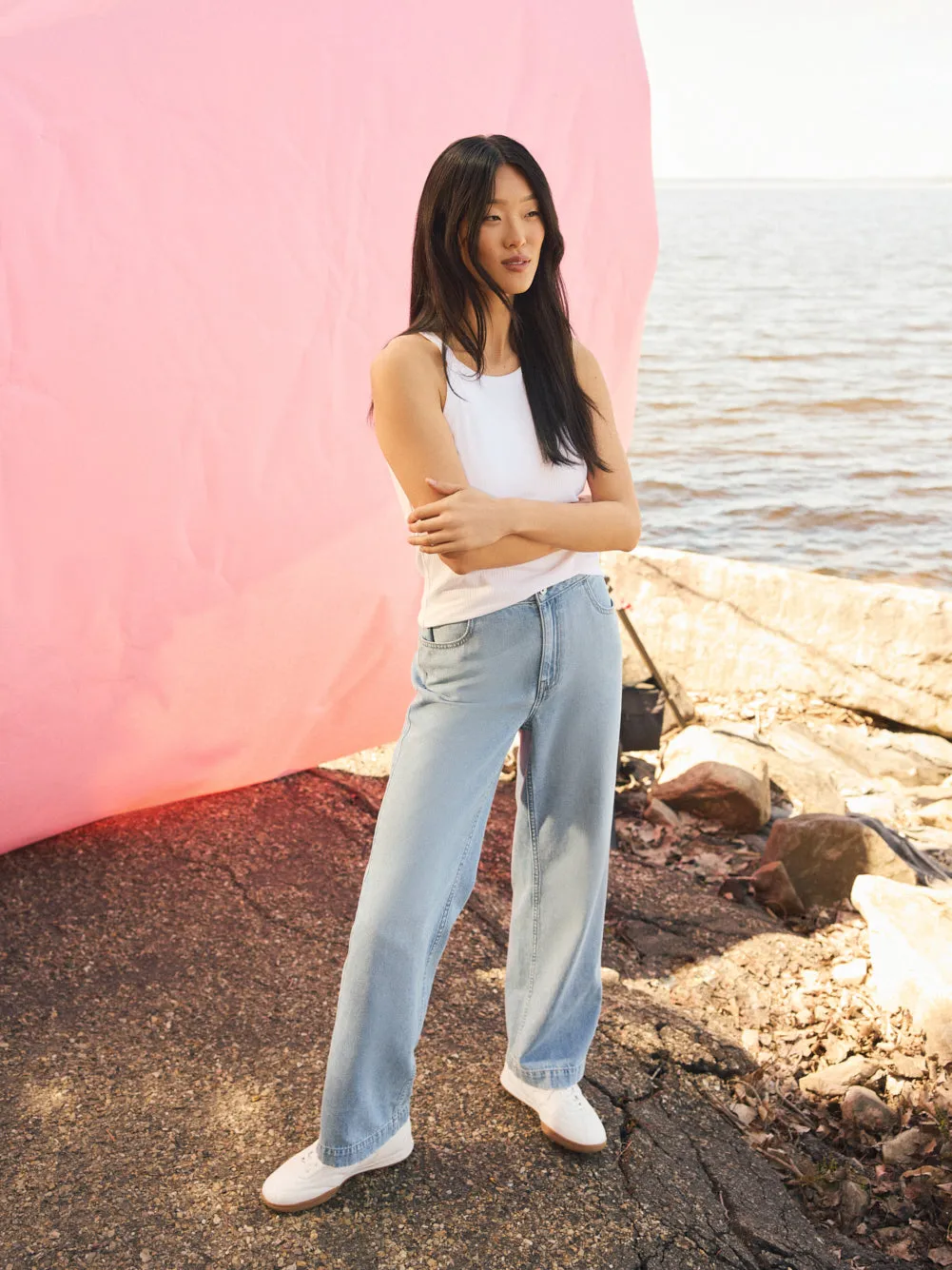 Metal Trim Straight Leg Cotton Jeans elegant slim