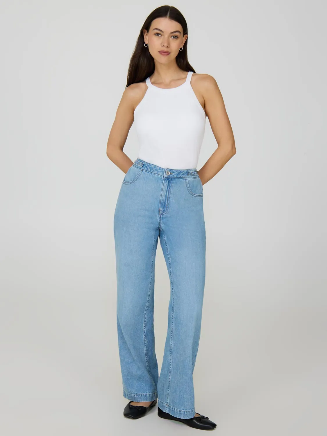 Metal Trim Straight Leg Cotton Jeans loose fit