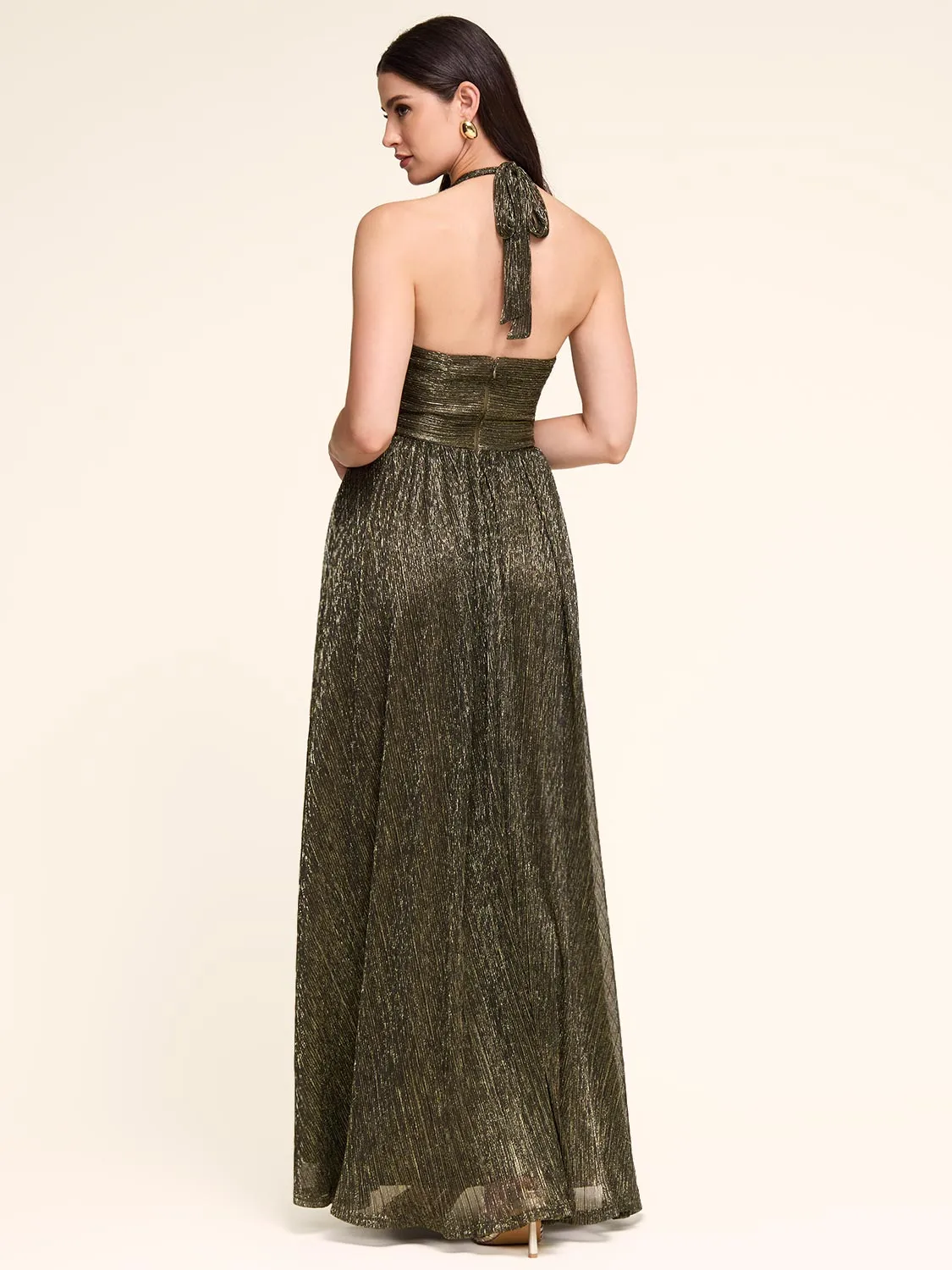 Metallic Crinkle Knit Crossover Gown multifunctional