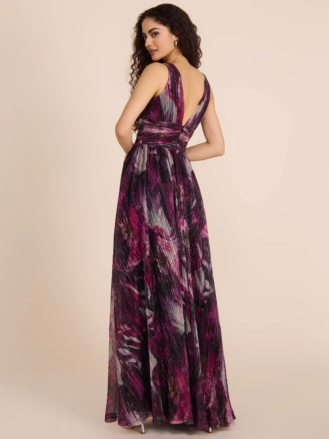 Metallic Crinkle Knit Floral Gown mothers day