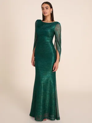 Metallic Crinkle Knit Gown With Back Cape indoor event