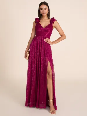 Metallic Crinkle Knit Gown With Rosettes fine detail