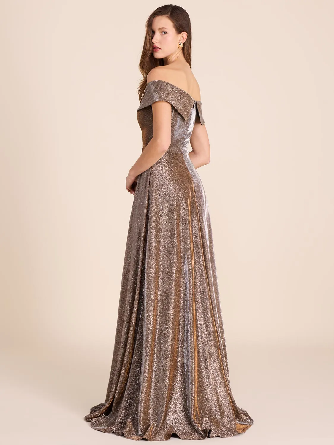 Metallic Off-The-Shoulder Ball Gown high street