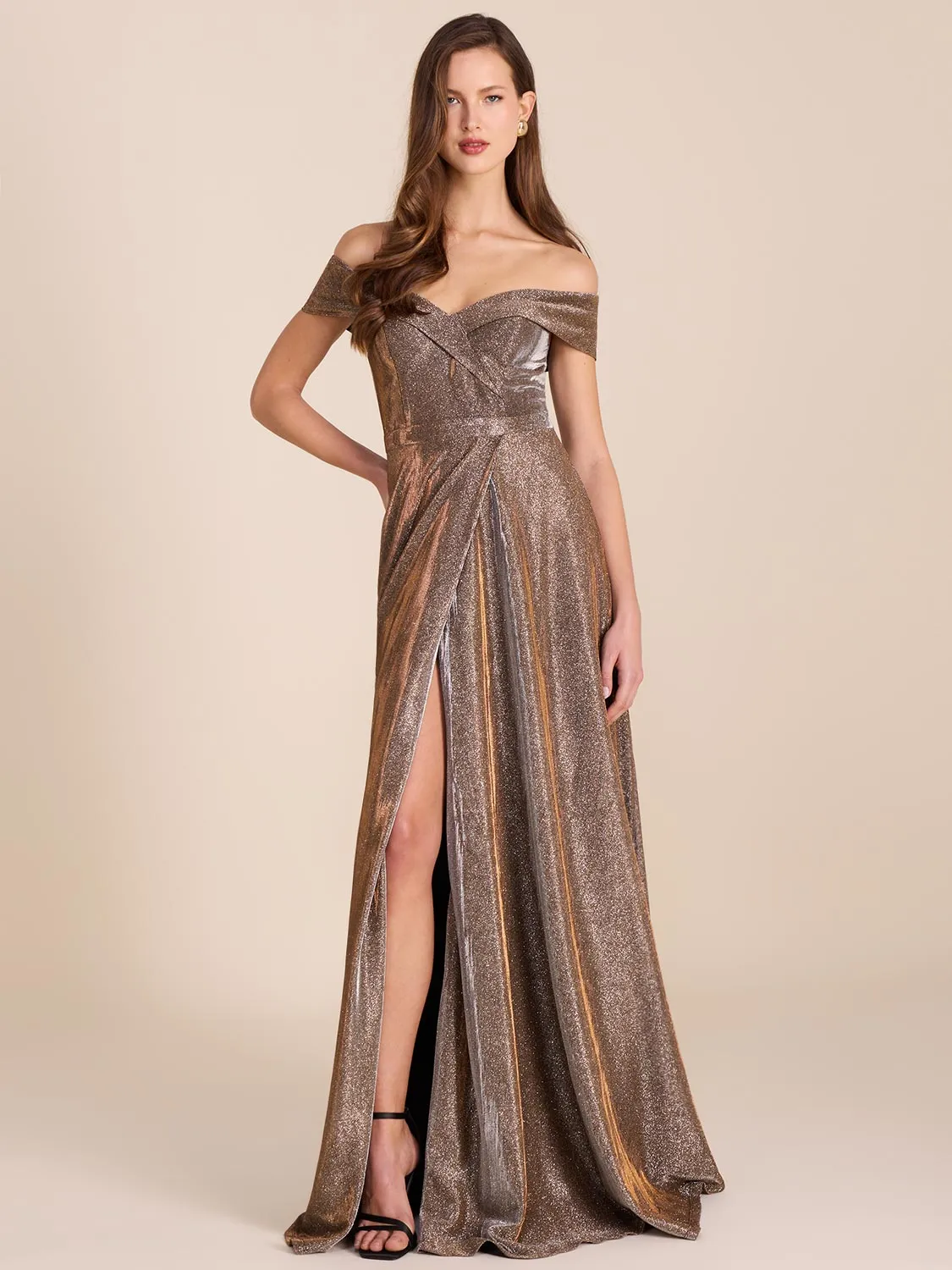 Metallic Off-The-Shoulder Ball Gown outdoor wedding