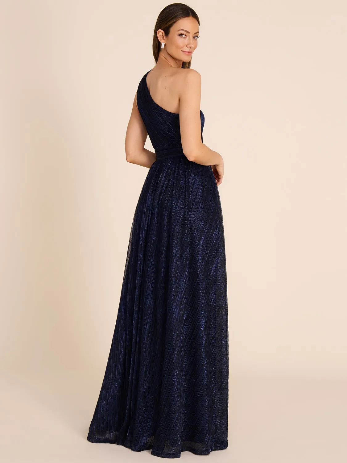 Metallic One-Shoulder Gown luxury feel