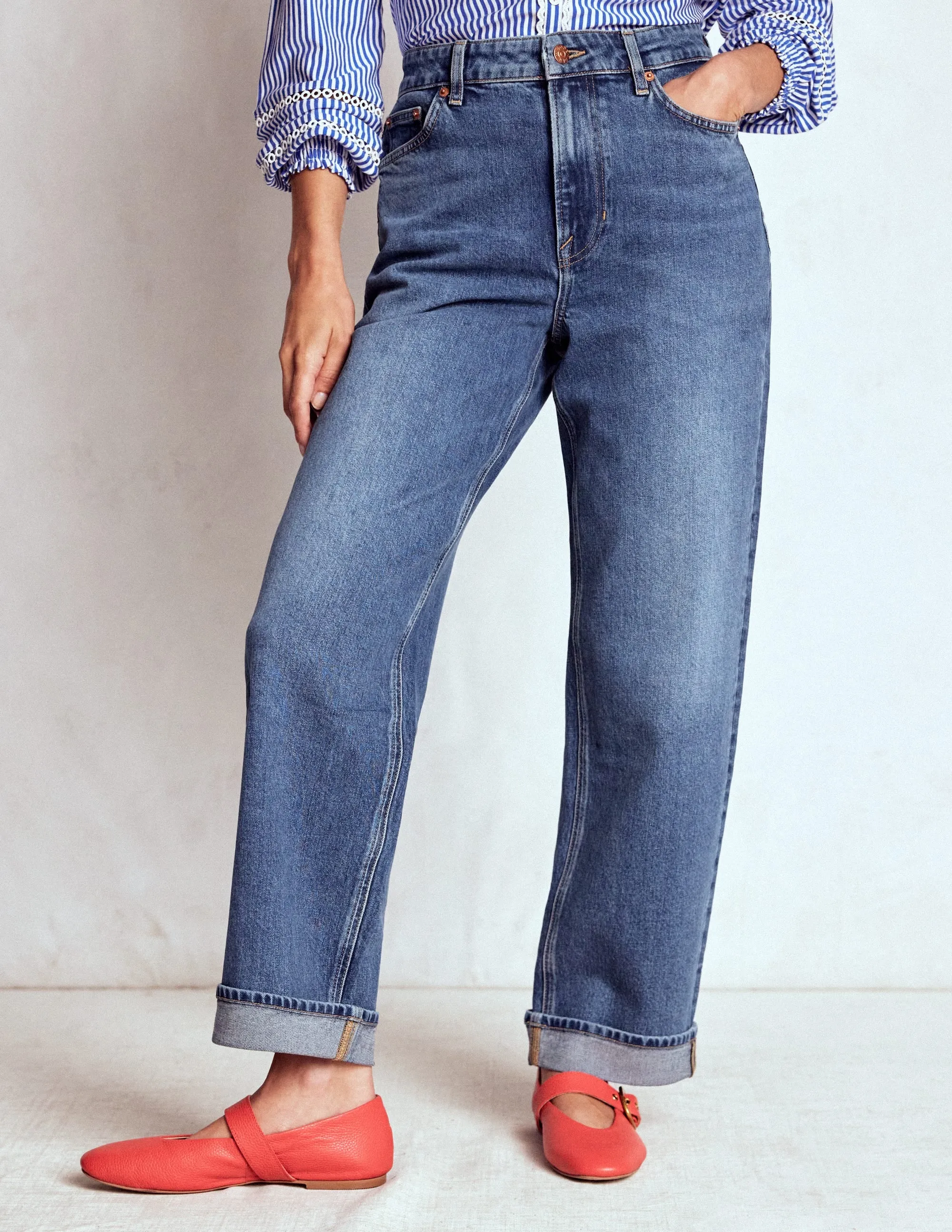 Mid Rise Comfort Stretch Jeans-Mid Vintage relaxed waist