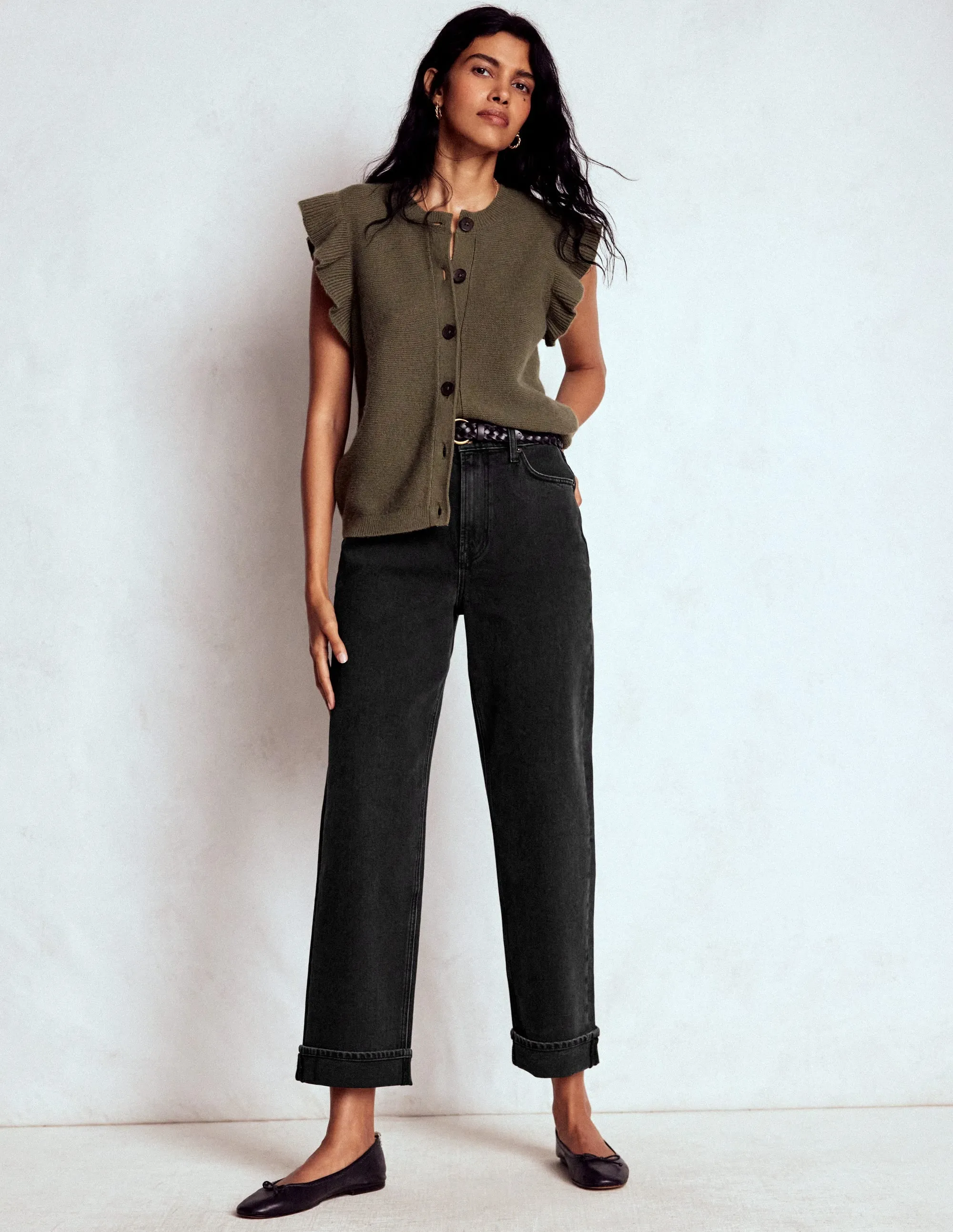 Mid Rise Comfort Stretch Jeans-Washed Black minimalist branding