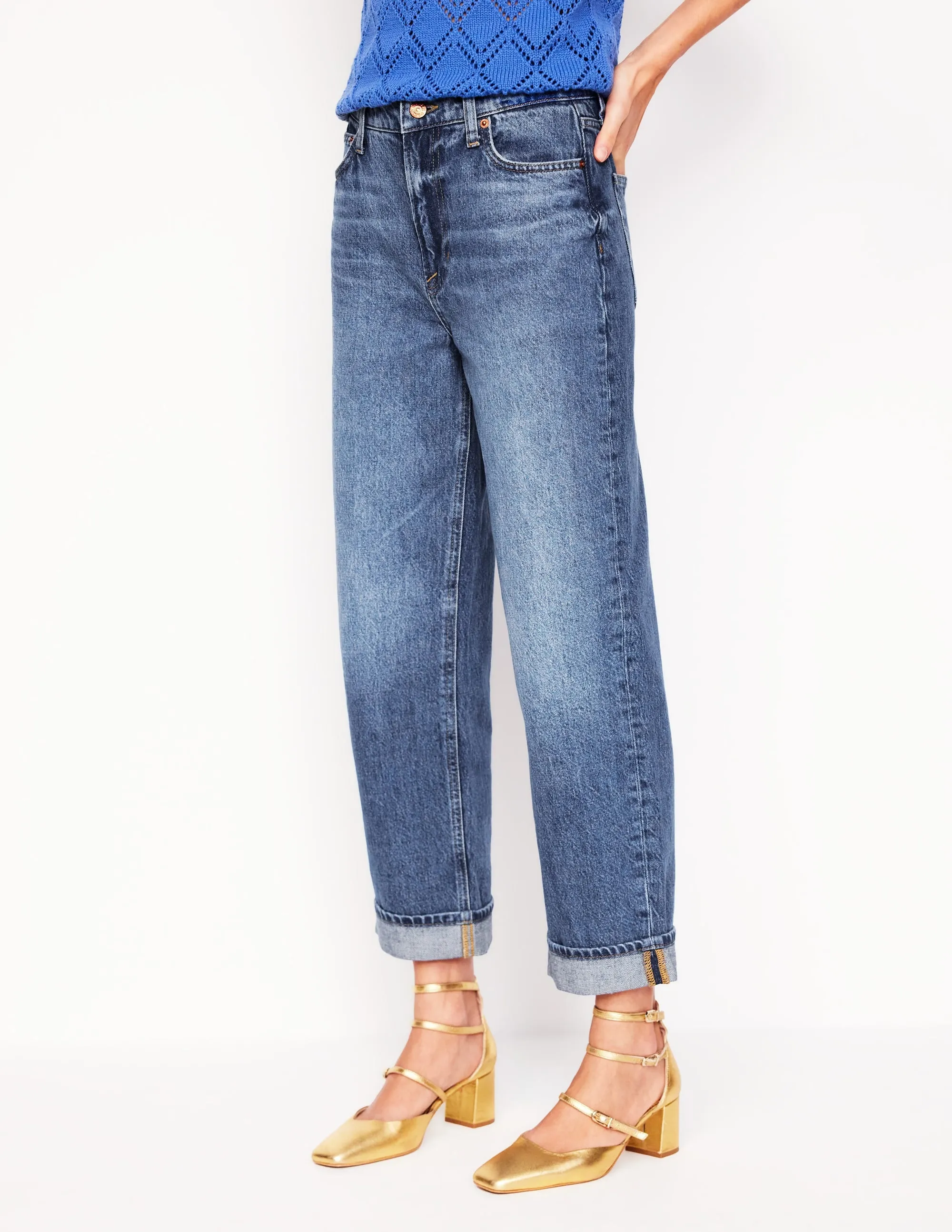 Mid Rise Relaxed Jeans-Mid Vintage washed look