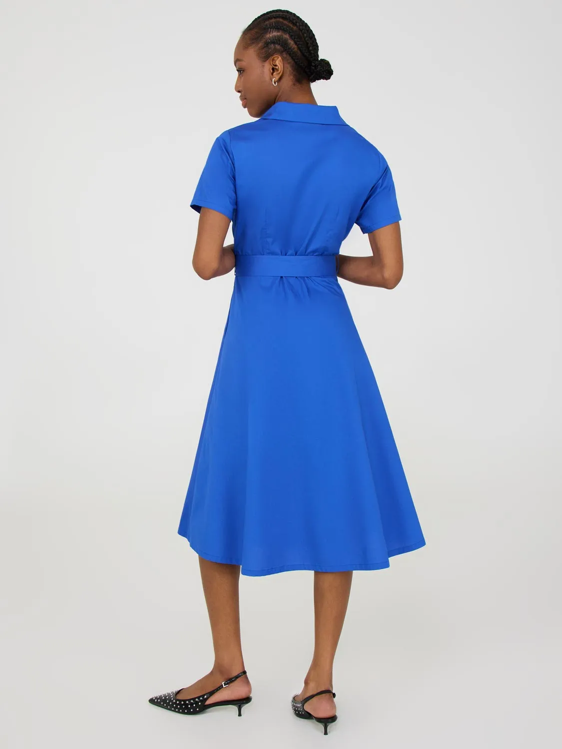 Midi Cotton Shirt Dress With Side Pockets easy layering
