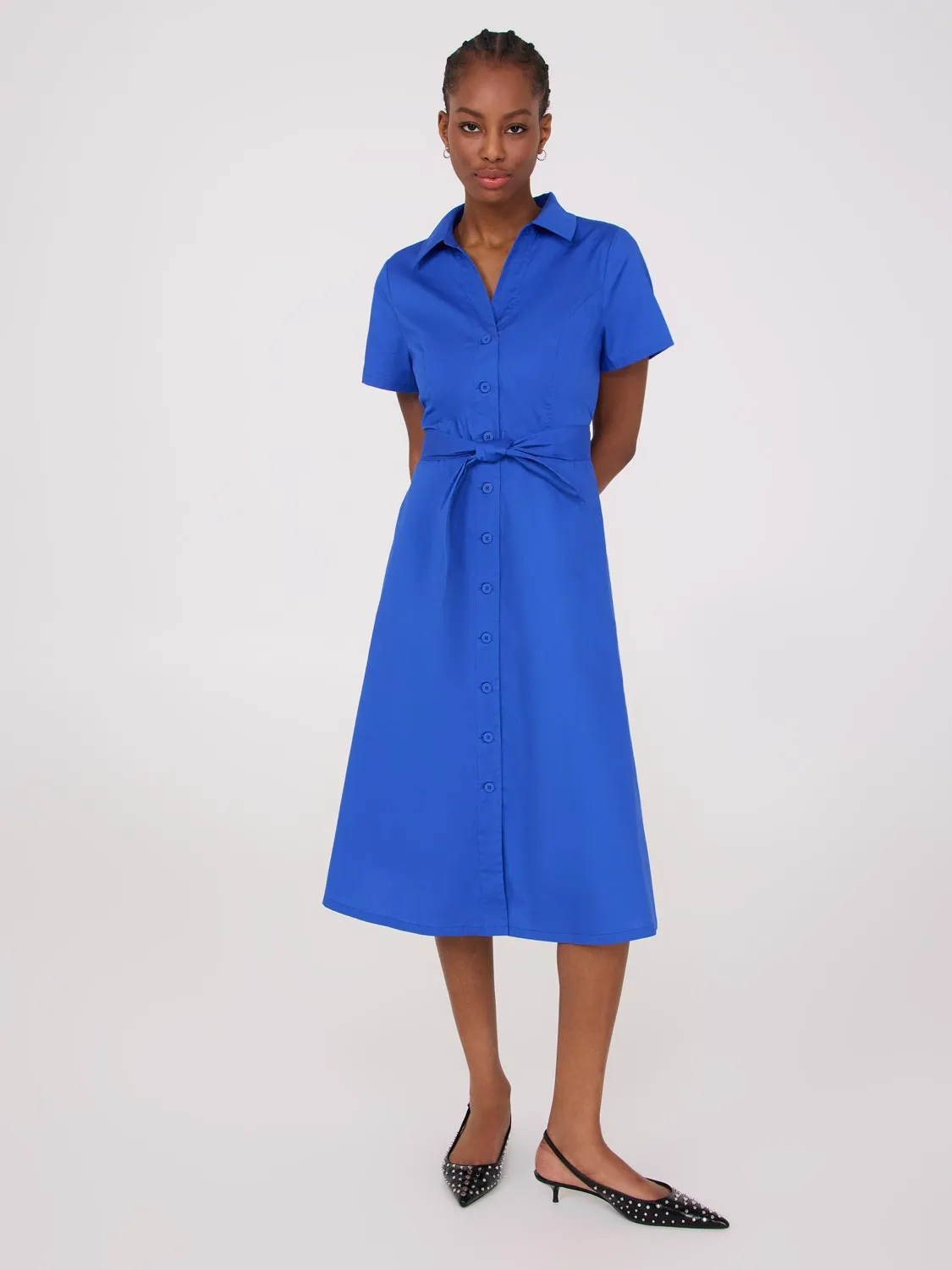 Midi Cotton Shirt Dress With Side Pockets elegant manner