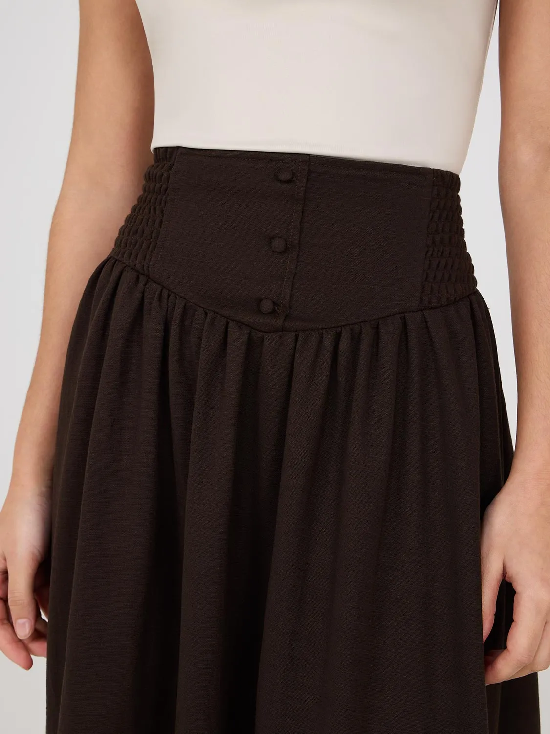Midi Skirt With Smocked Waistband bright color