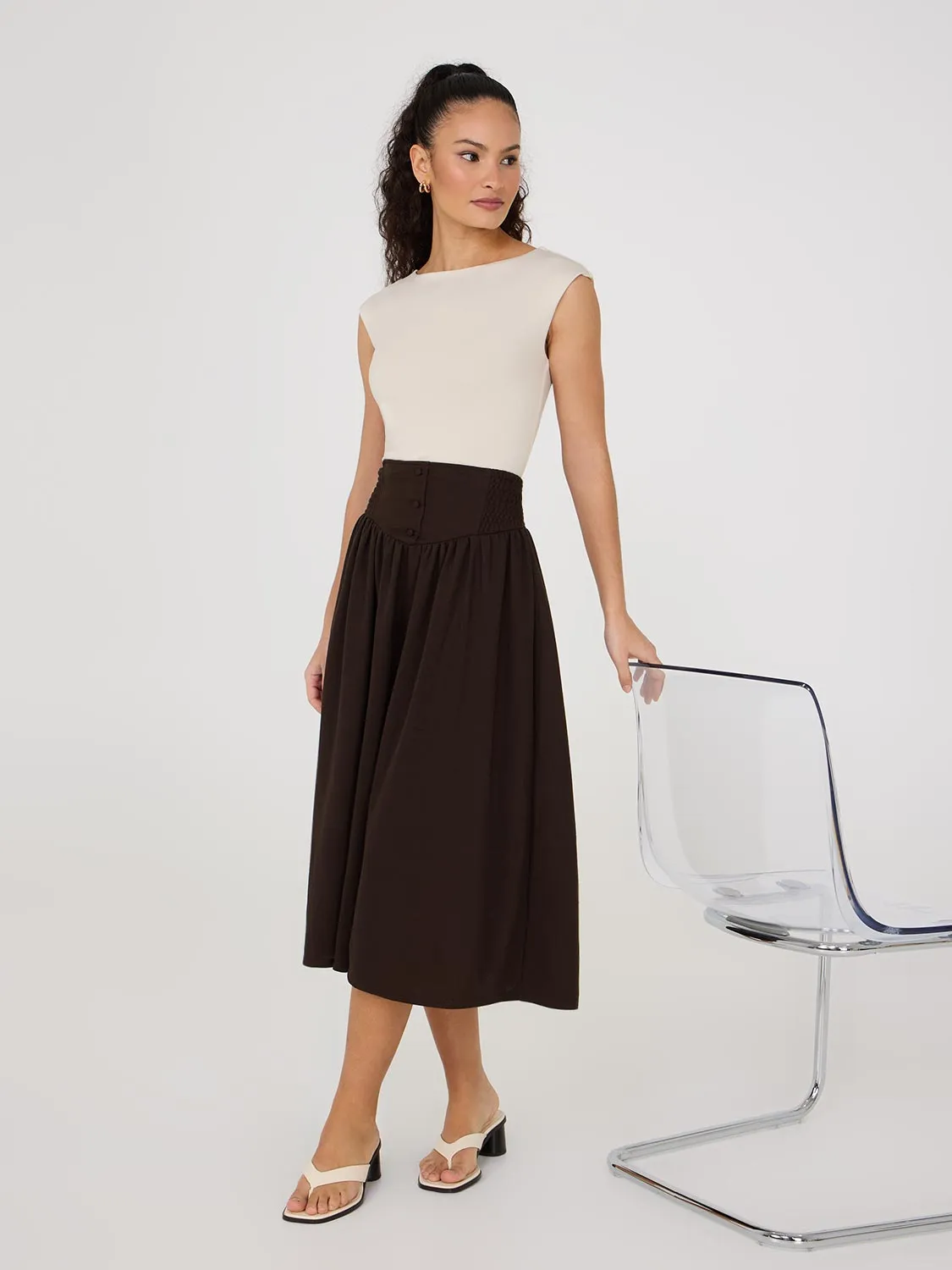 Midi Skirt With Smocked Waistband style strong