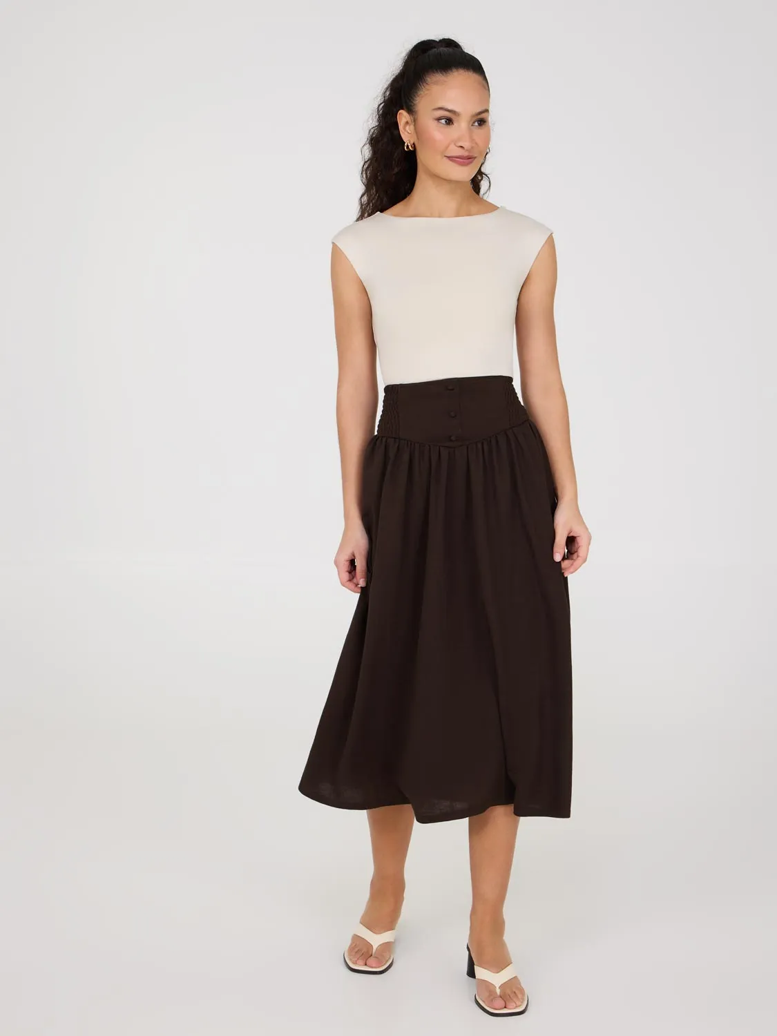 Midi Skirt With Smocked Waistband wide choice