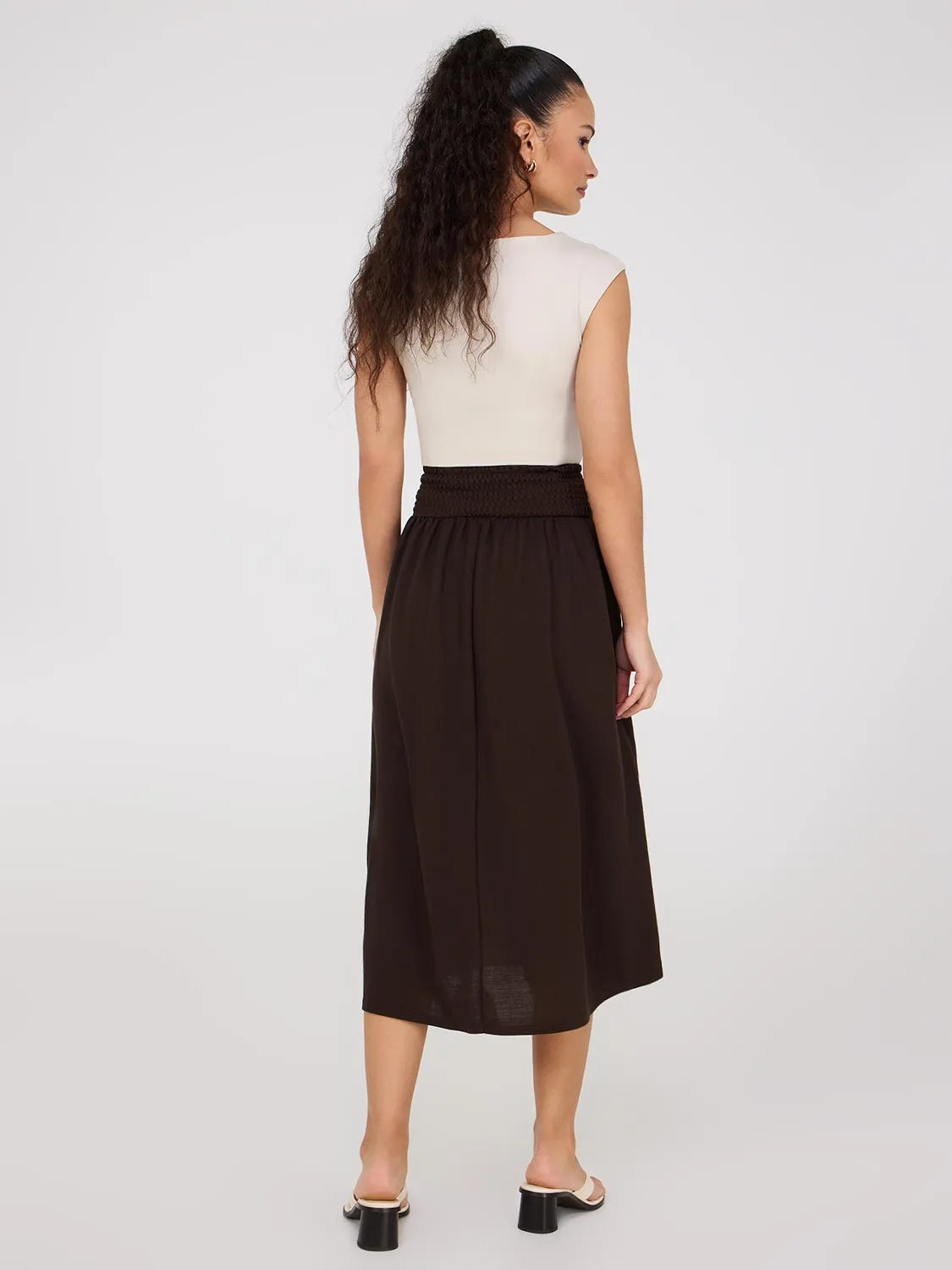 Midi Skirt With Smocked Waistband layered design