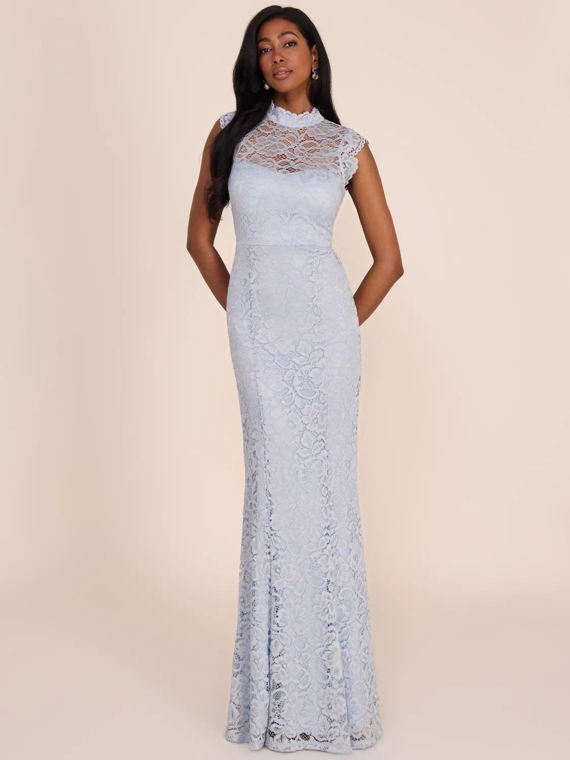 Mock Neck Lace Gown polka dots