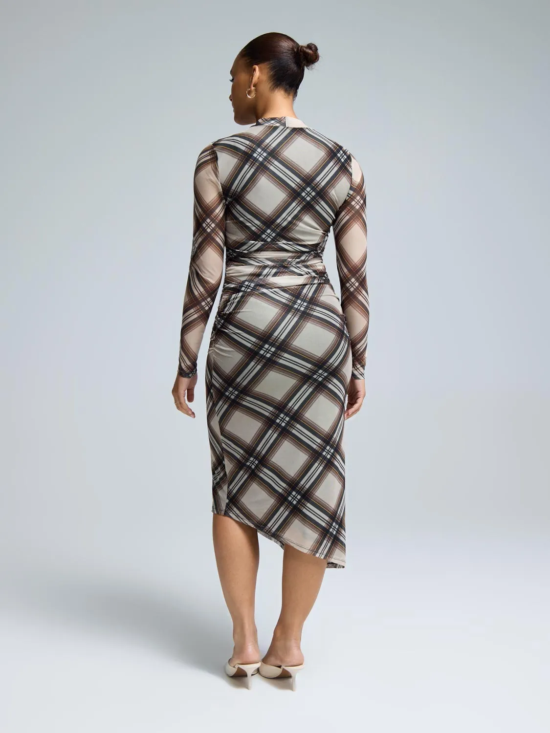 Mock Neck Plaid Midi Dress layered wear