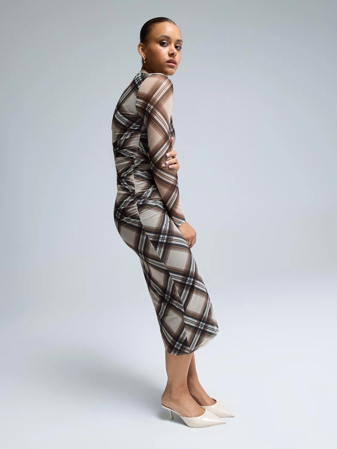 Mock Neck Plaid Midi Dress modern twist