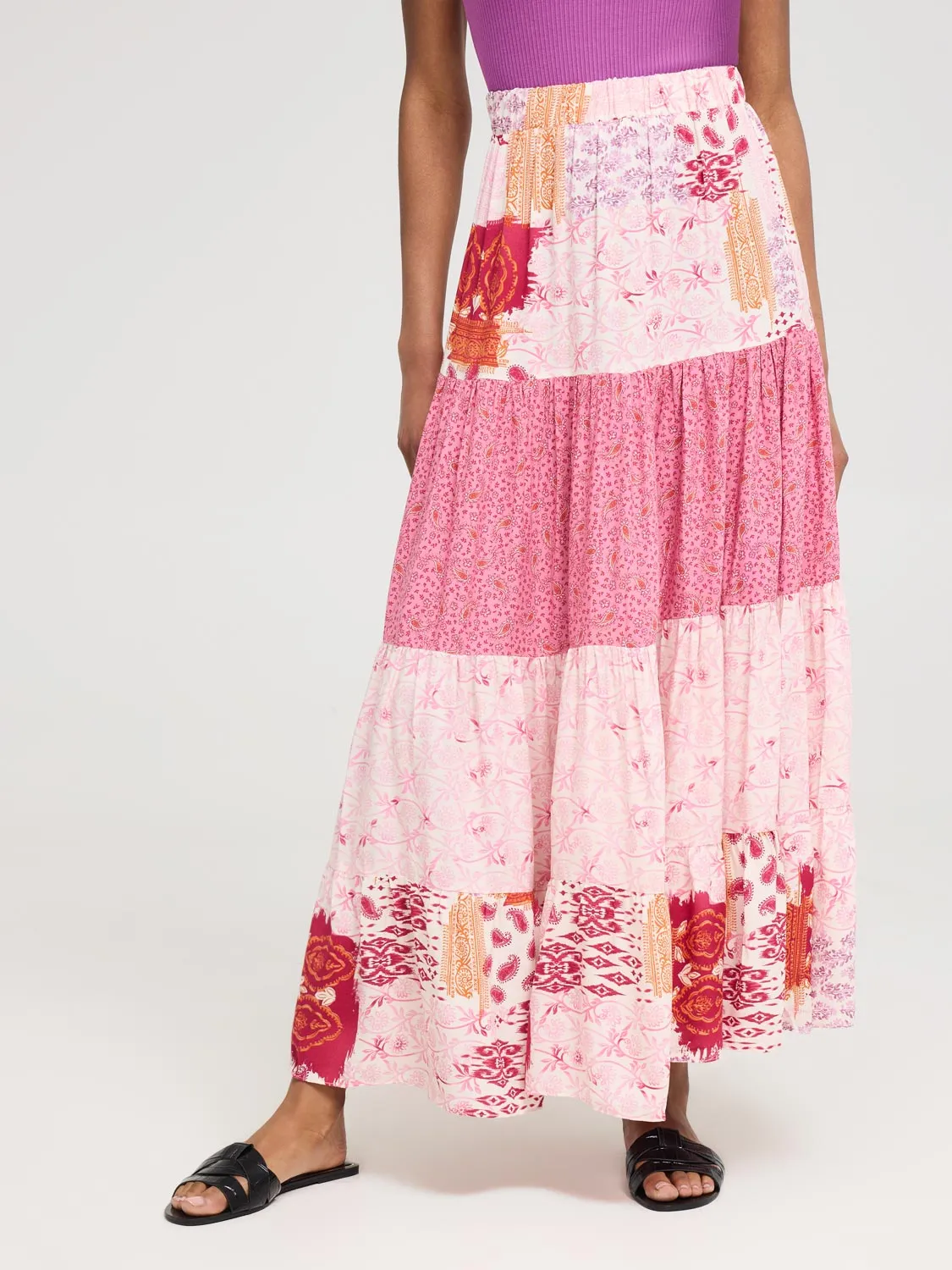Multi Print Tiered Maxi Skirt daily wear
