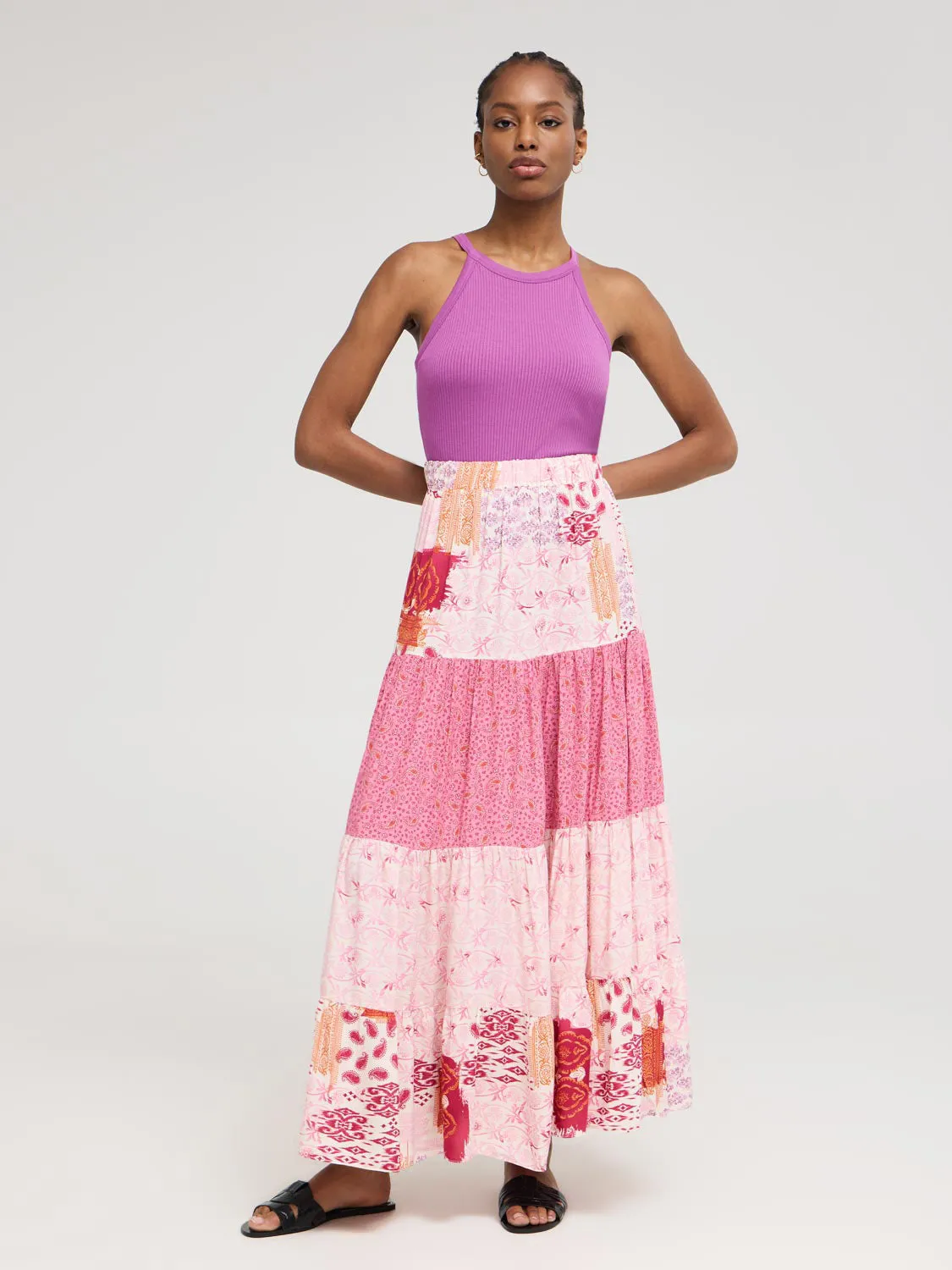 Multi Print Tiered Maxi Skirt basic piece