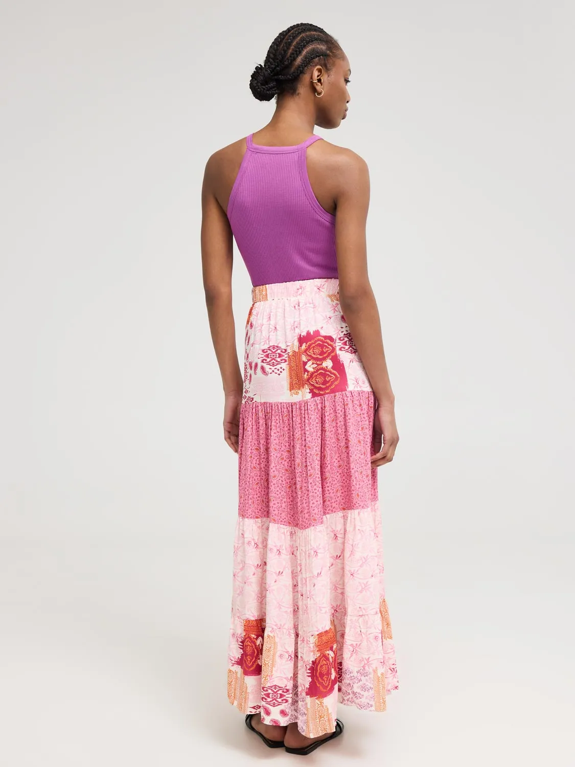 Multi Print Tiered Maxi Skirt elegant pick