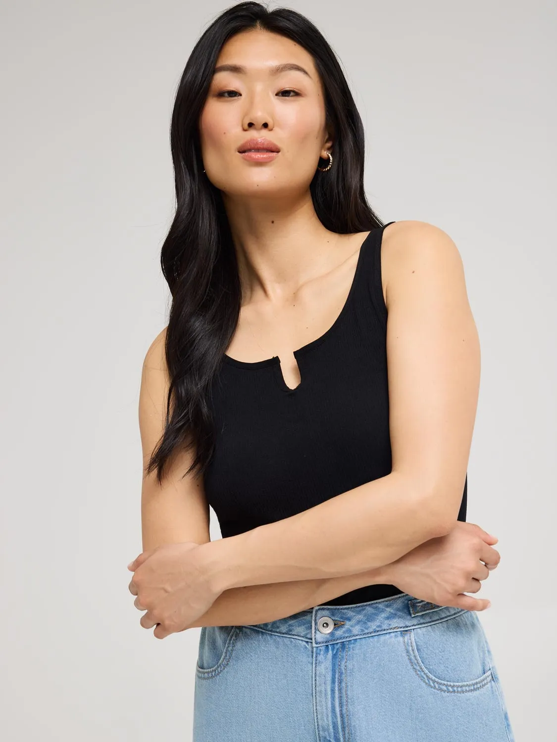 Notch Neck Ribbed Tank Top luxe casual