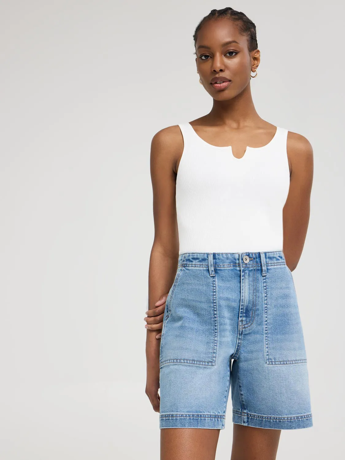 Notch Neck Ribbed Tank Top clean feel